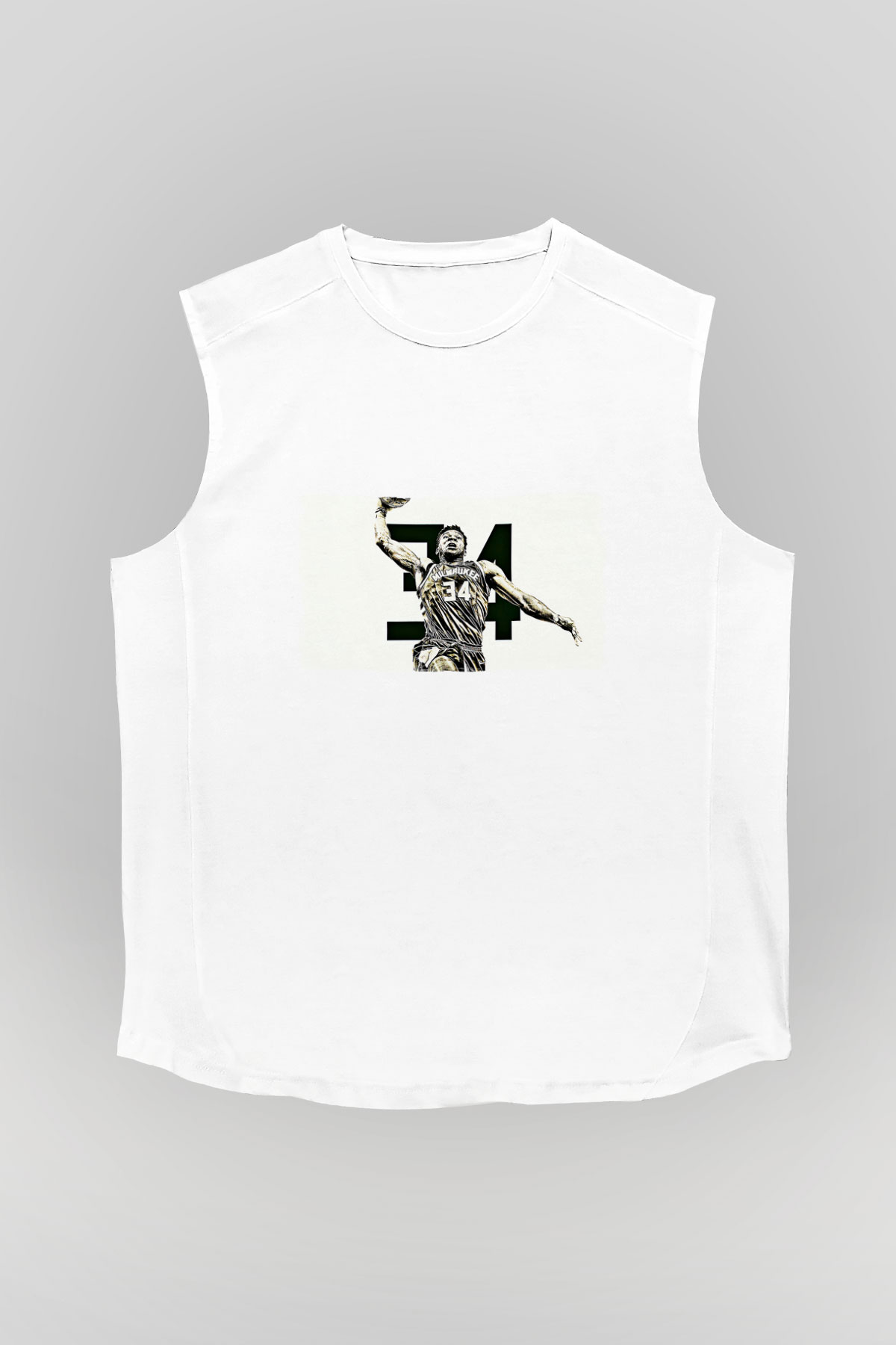 Giannis Antetokounpma Baskılı Beyaz Unisex Kolsuz Tişört - Tshirt