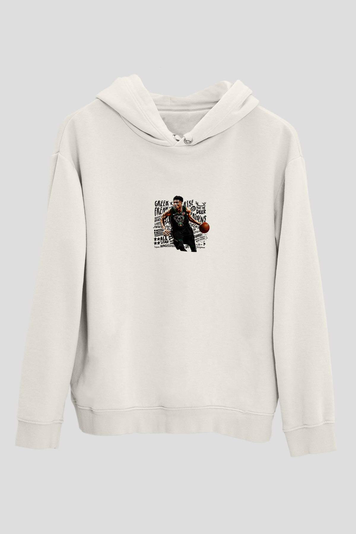 Giannis Antetokounpma Baskılı Beyaz Unisex Kapüşonlu Sweatshirt