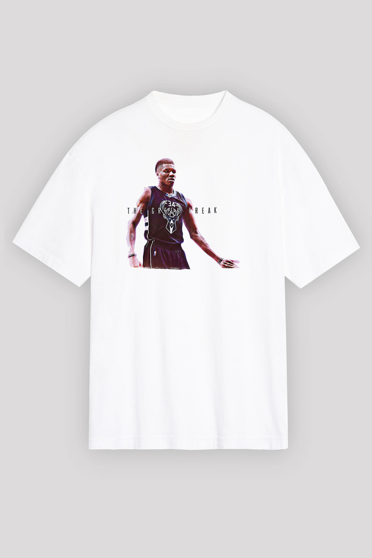 Giannis Antetokounpma Baskılı Beyaz Unisex Oversize Tişört - Tshirt