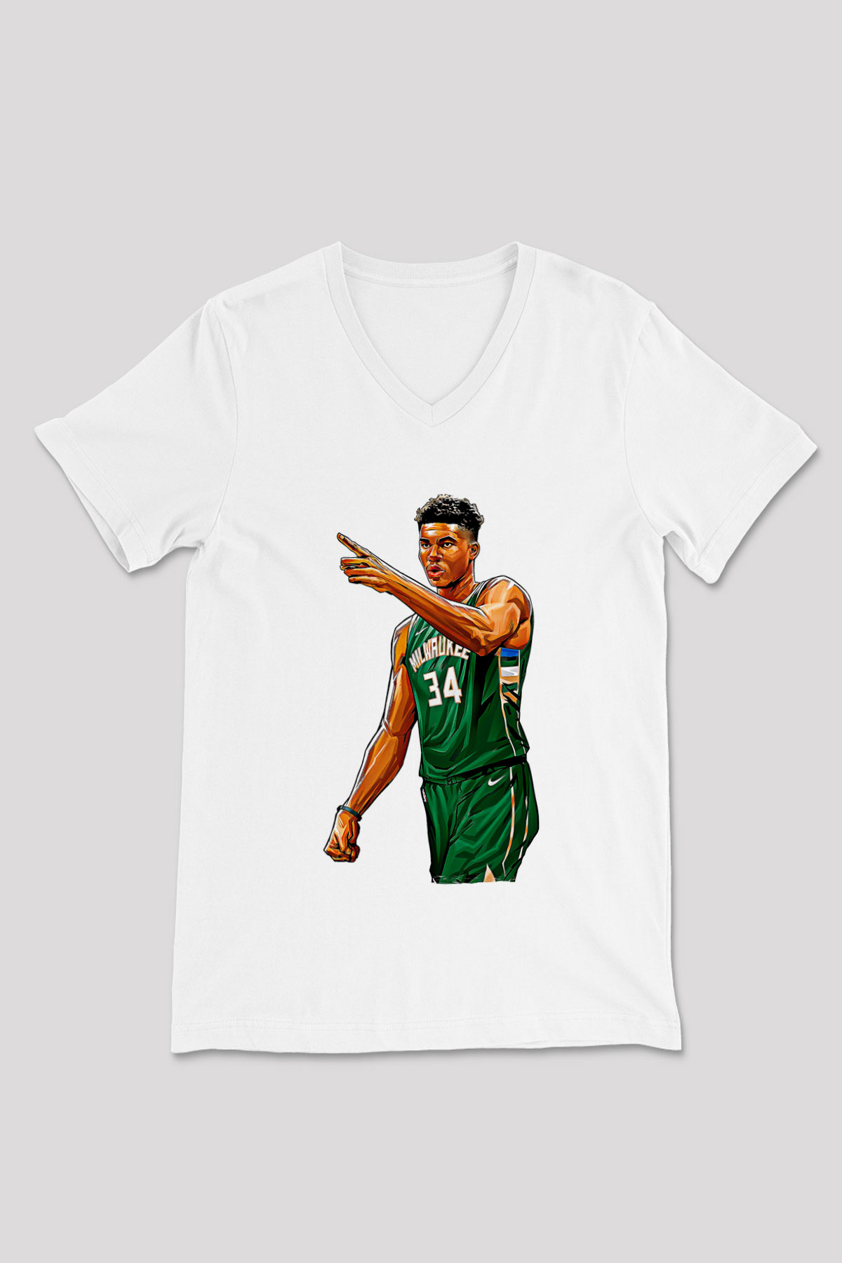 Giannis Antetokounpma Baskılı Beyaz Unisex V Yaka Tişört - Tshirt