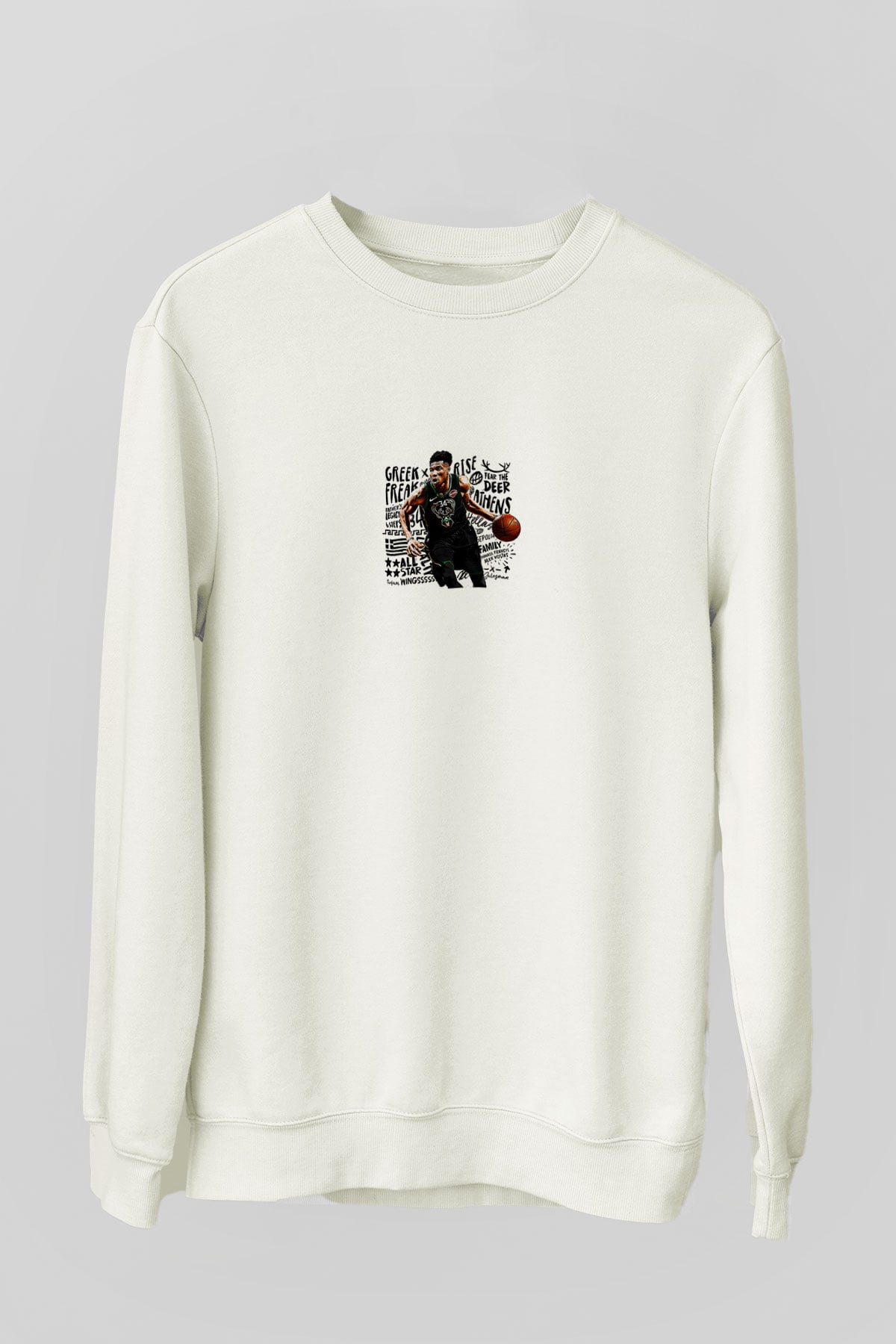 Giannis Antetokounpma Baskılı Beyaz Unisex Sweatshirt