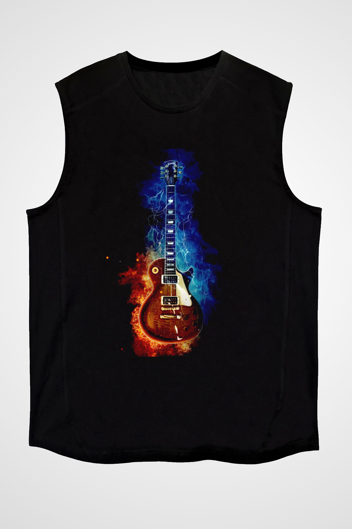 Gibson Gitar Baskılı Unisex Siyah  Kolsuz Tişört