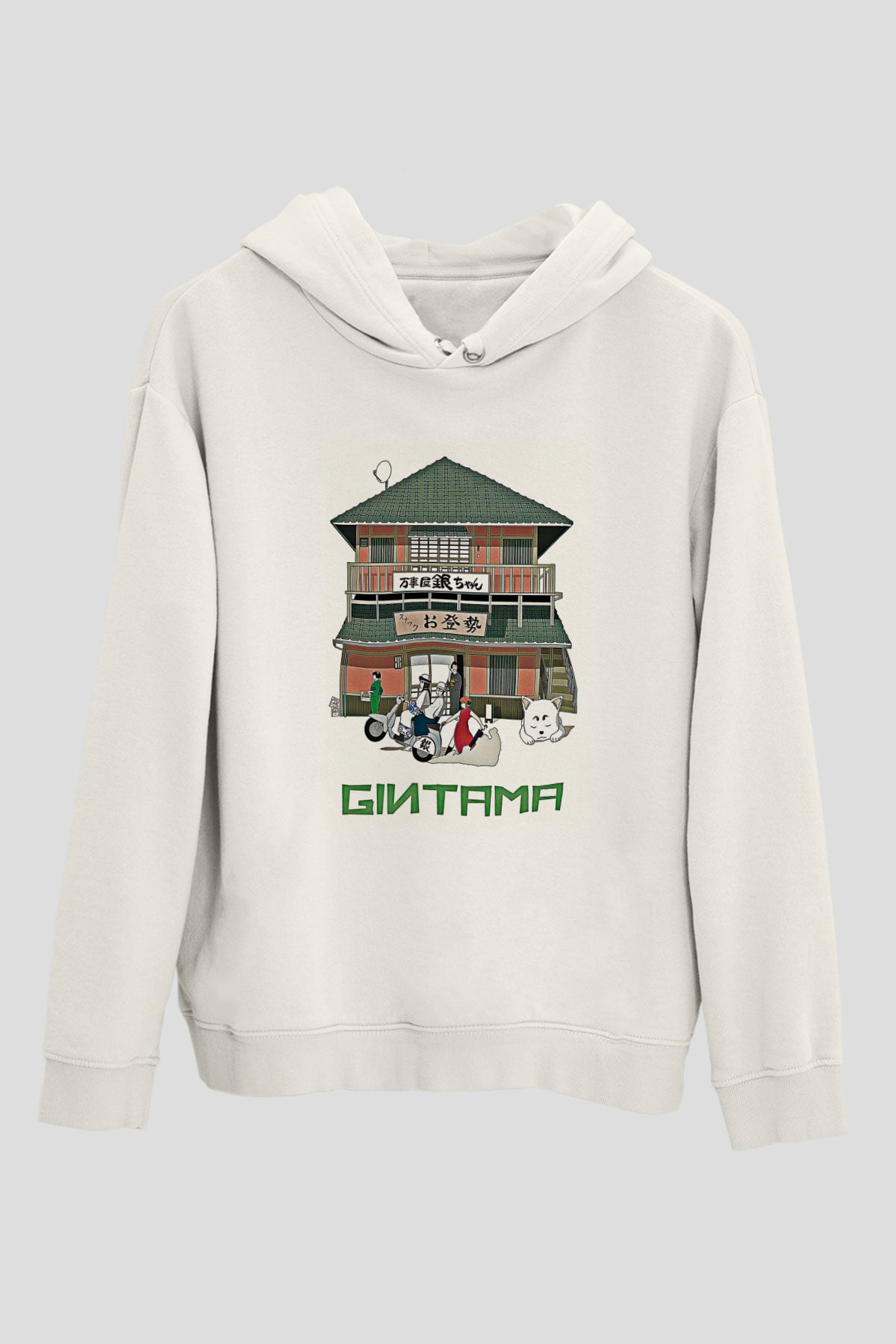 Gintama Baskılı Beyaz Unisex Hoodie