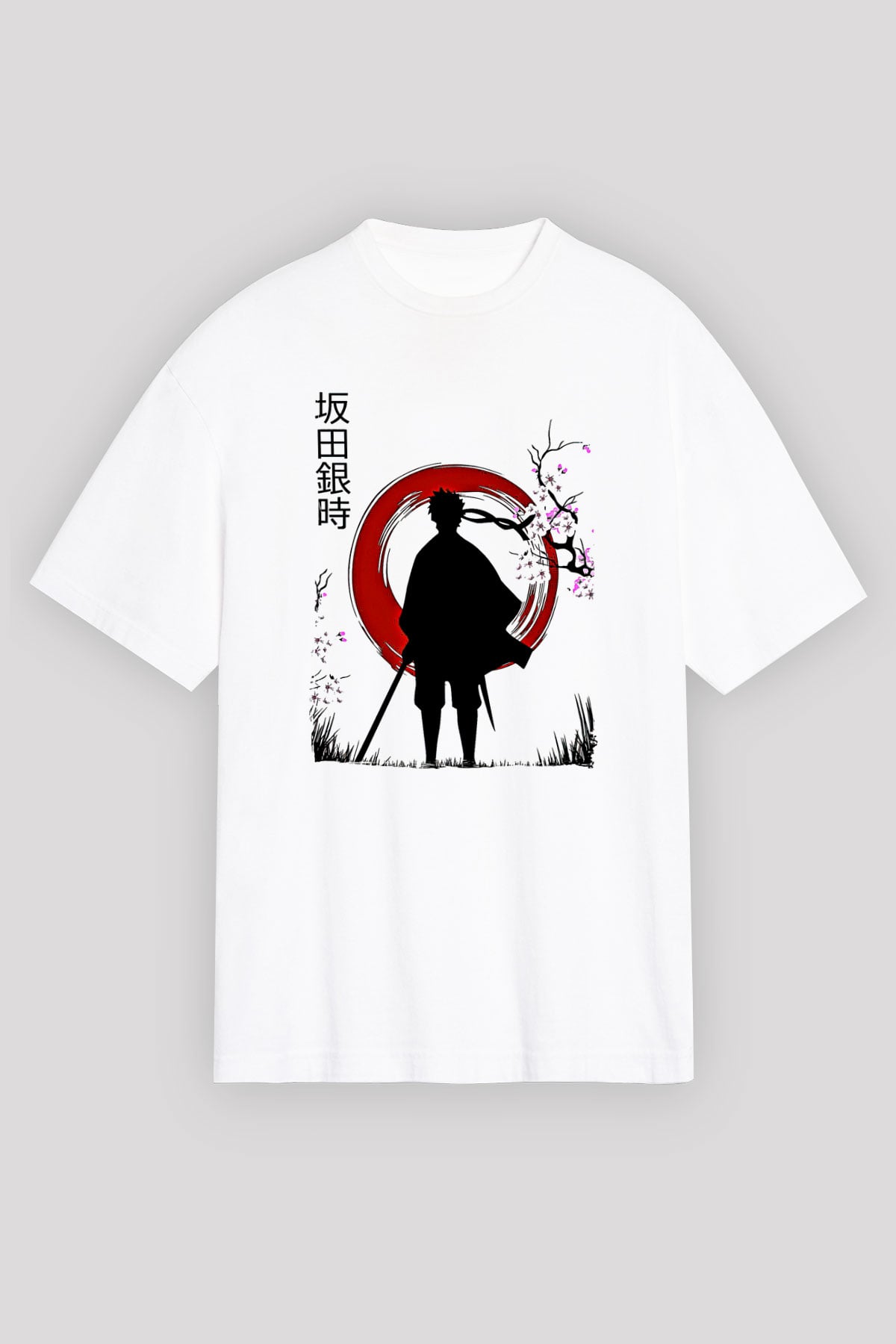 Gintama Baskılı Beyaz Unisex Oversize Tişört - Tshirt