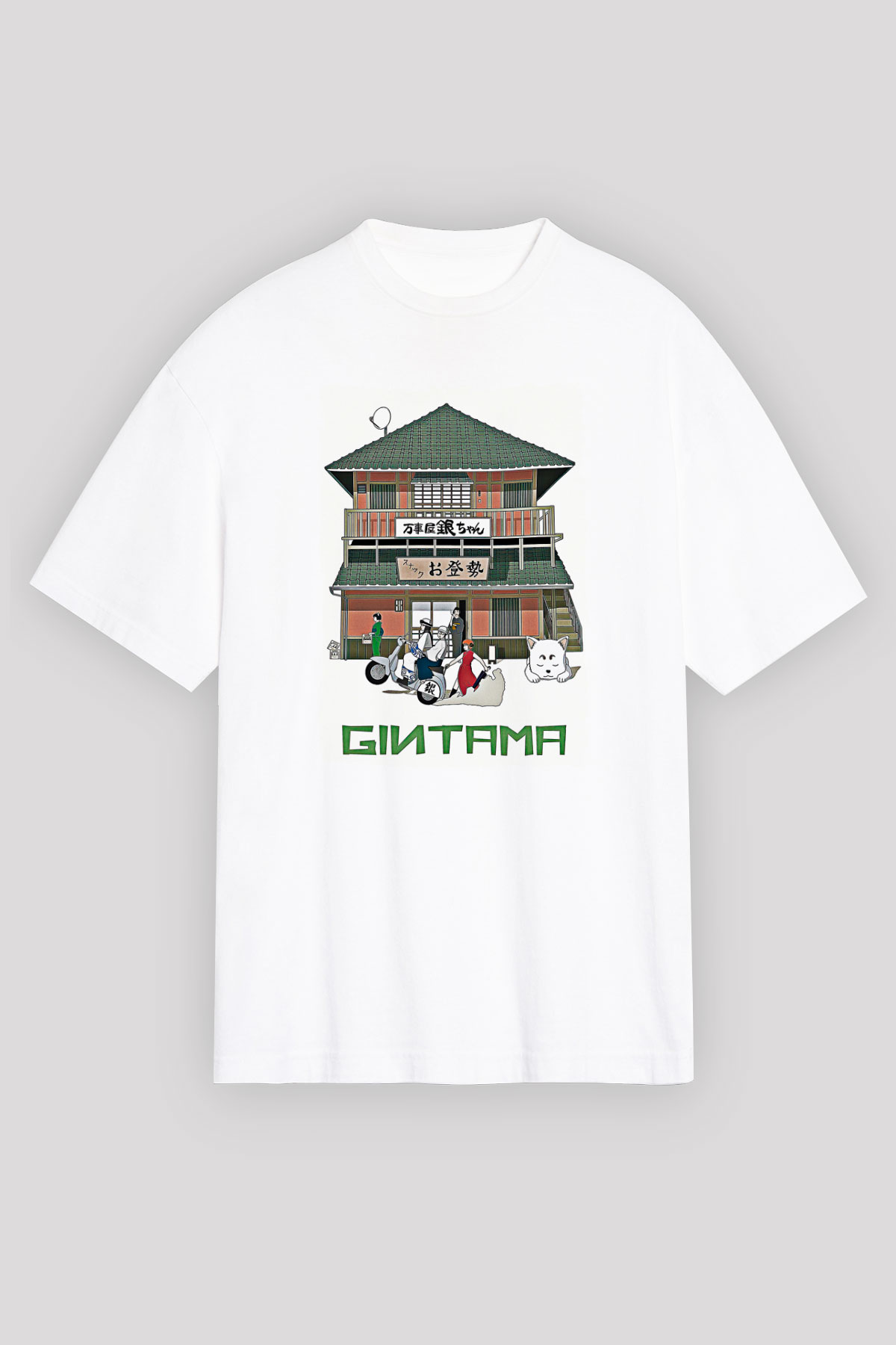 Gintama Baskılı Beyaz Unisex Oversize Tişört - Tshirt