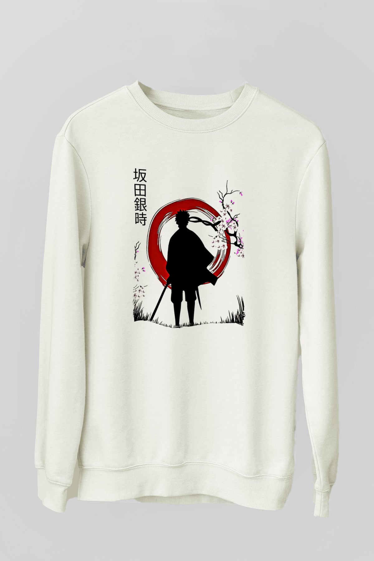 Gintama Baskılı Beyaz Unisex Sweatshirt