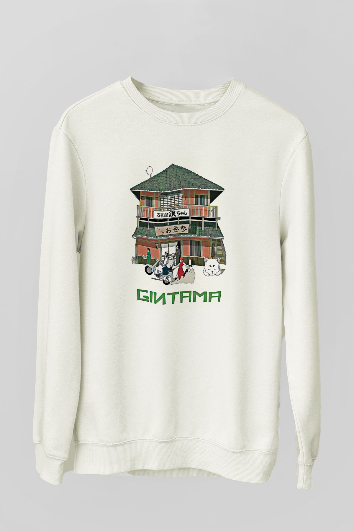 Gintama Baskılı Beyaz Unisex Sweatshirt