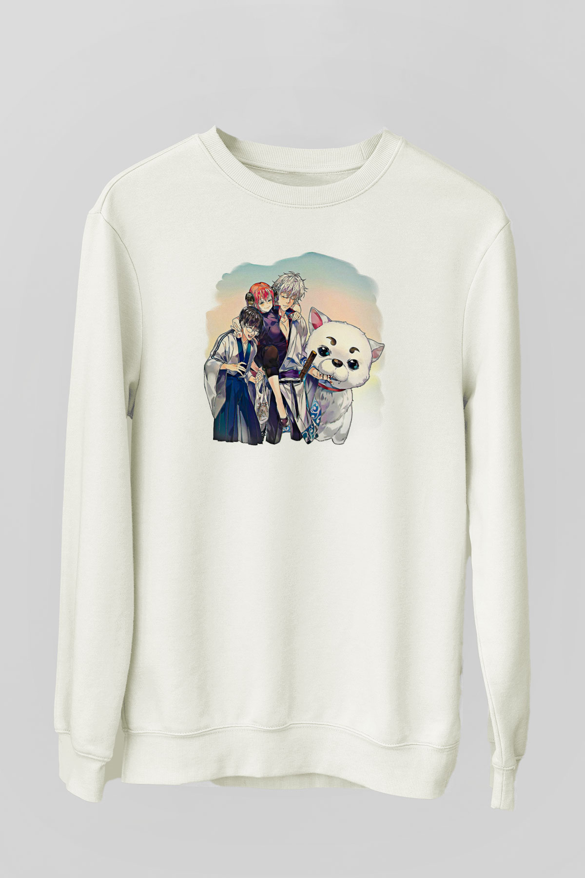 Gintama Baskılı Beyaz Unisex Sweatshirt