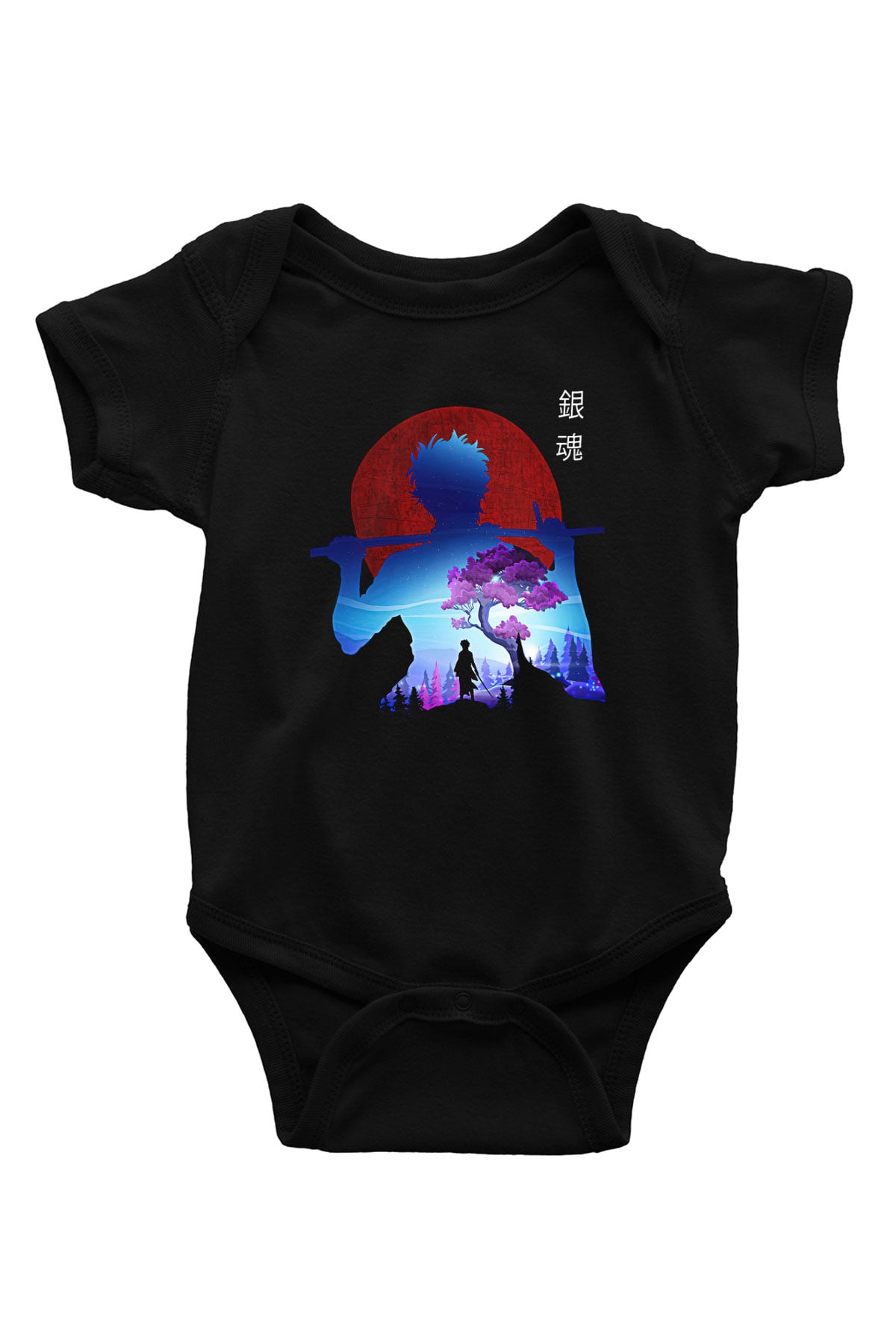 Gintama Baskılı Unisex Siyah Bebek Body - Zıbın