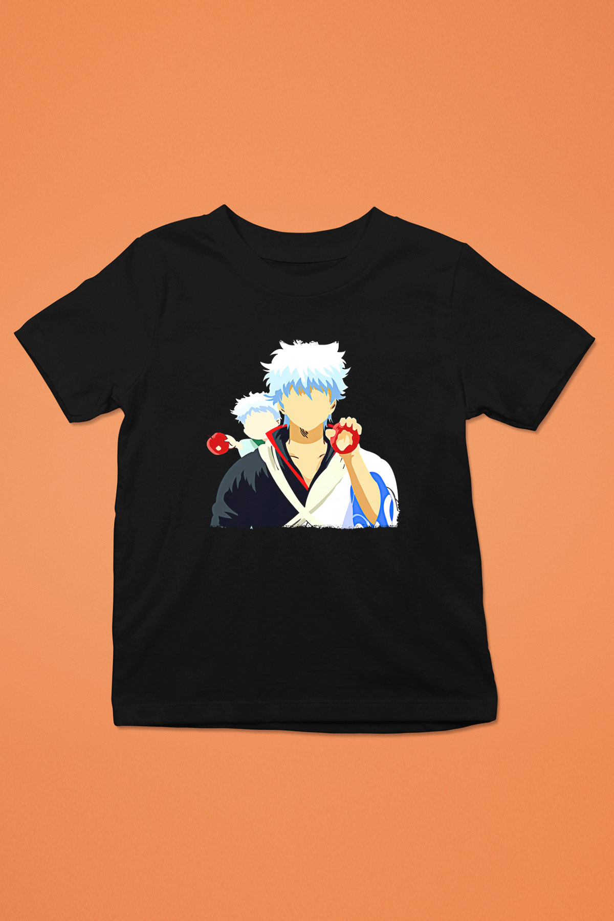 Gintama Baskılı Unisex Siyah Çocuk Tişört - Tshirt
