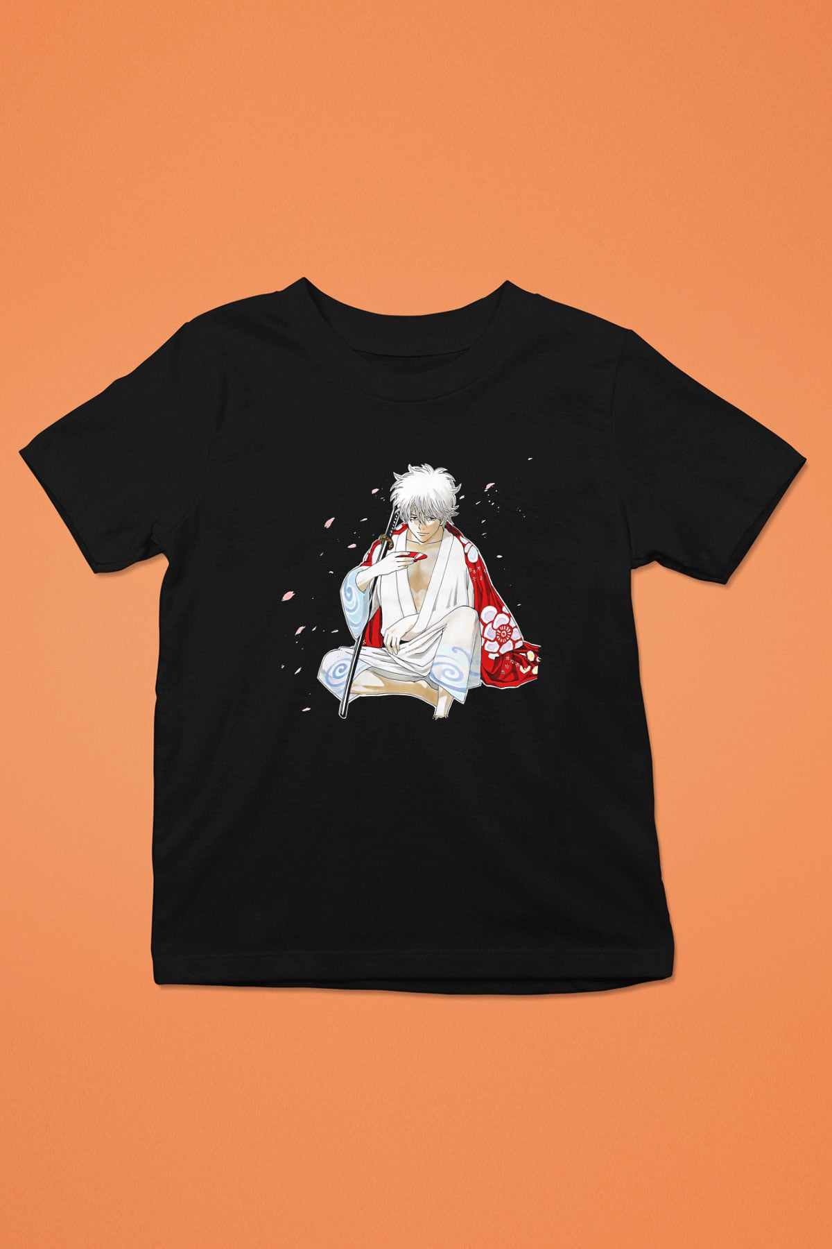 Gintama Baskılı Unisex Siyah Çocuk Tişört - Tshirt