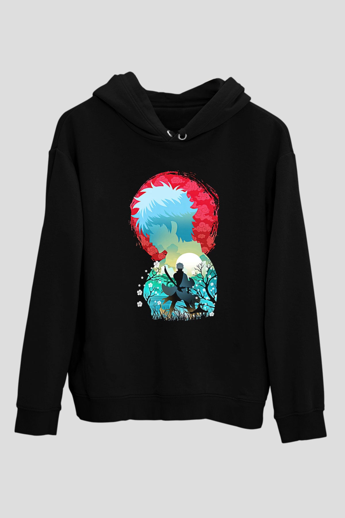 Gintama Baskılı Unisex Siyah Hoodie