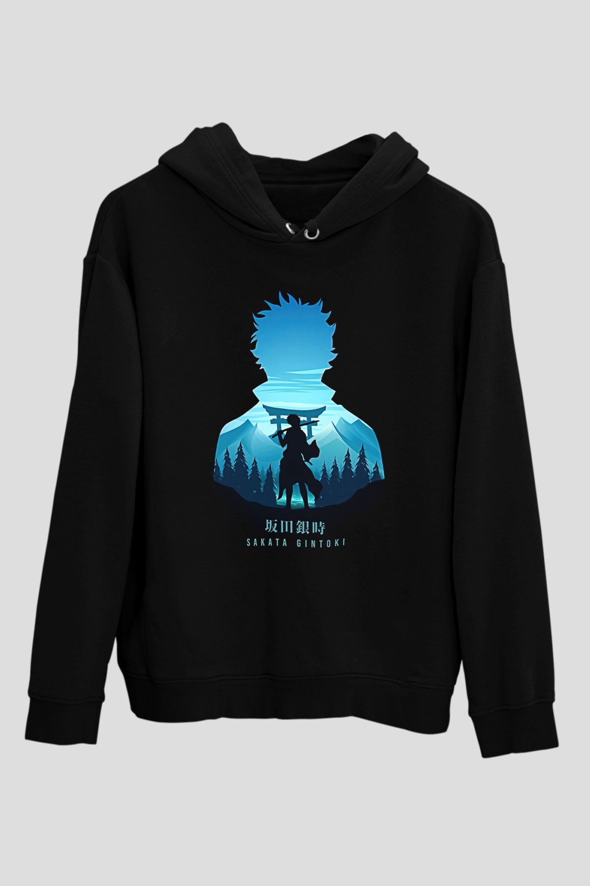 Gintama Baskılı Unisex Siyah Hoodie