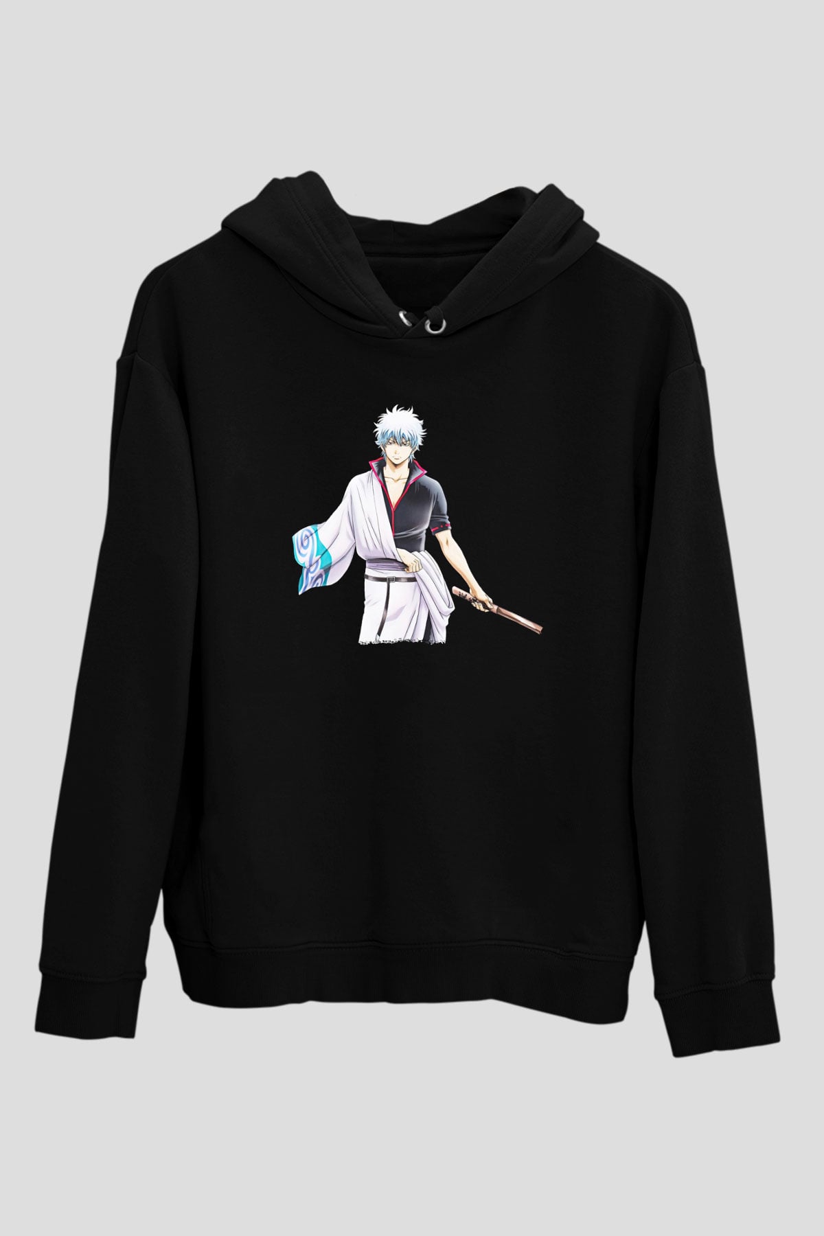 Gintama Baskılı Unisex Siyah Hoodie