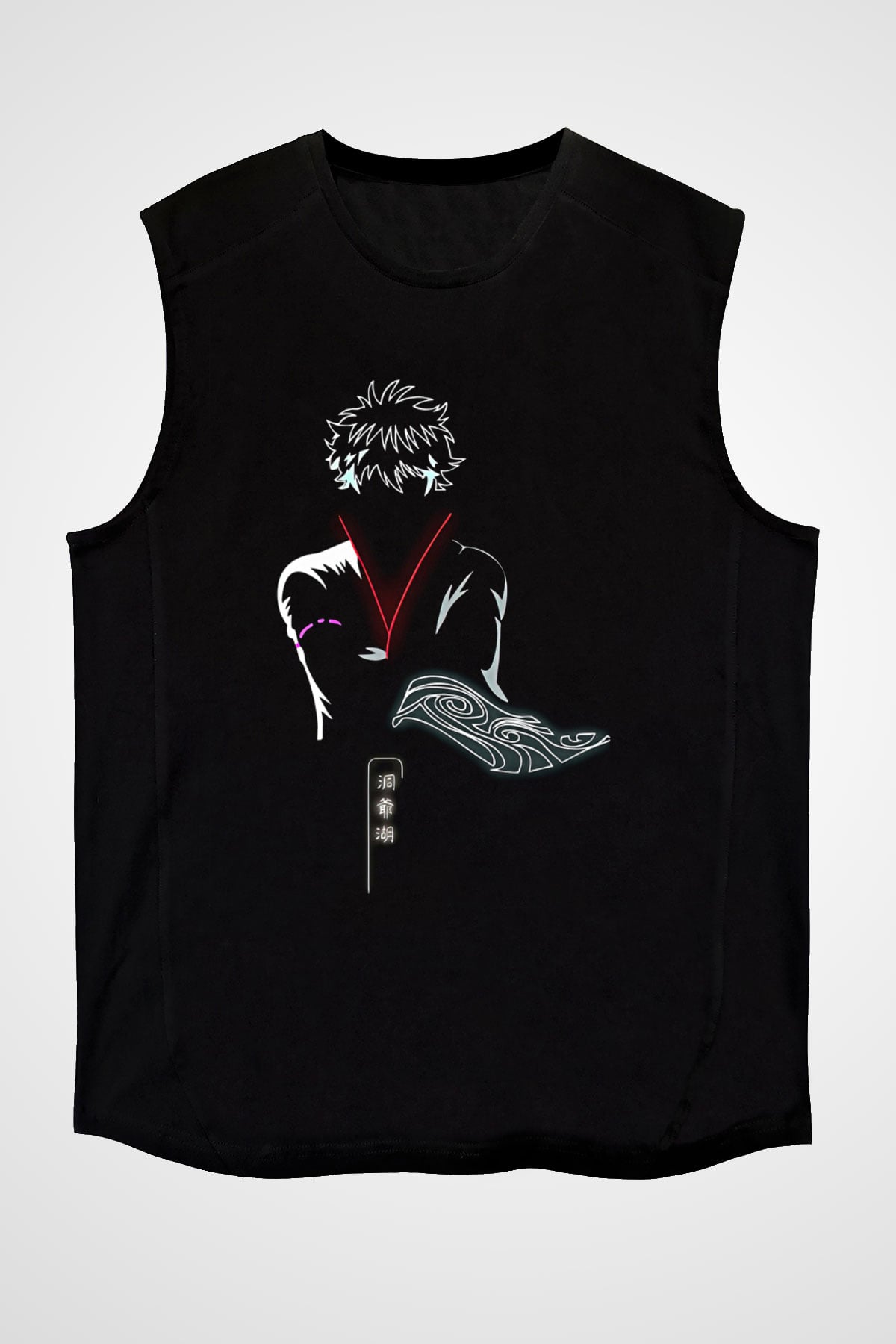 Gintama Baskılı Unisex Siyah Kolsuz Tişört - Tshirt