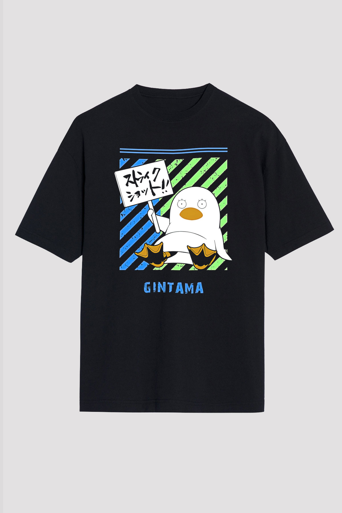 Gintama Baskılı Unisex Siyah Oversize Tişört - Tshirt