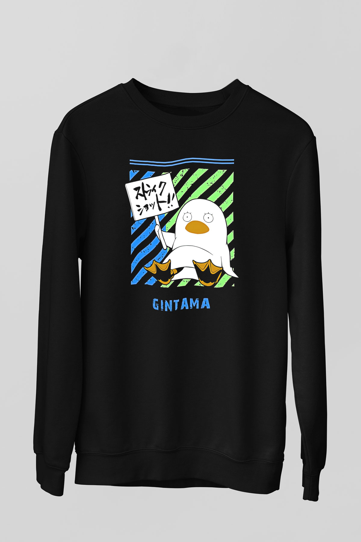 Gintama Baskılı Unisex Siyah Sweatshirt