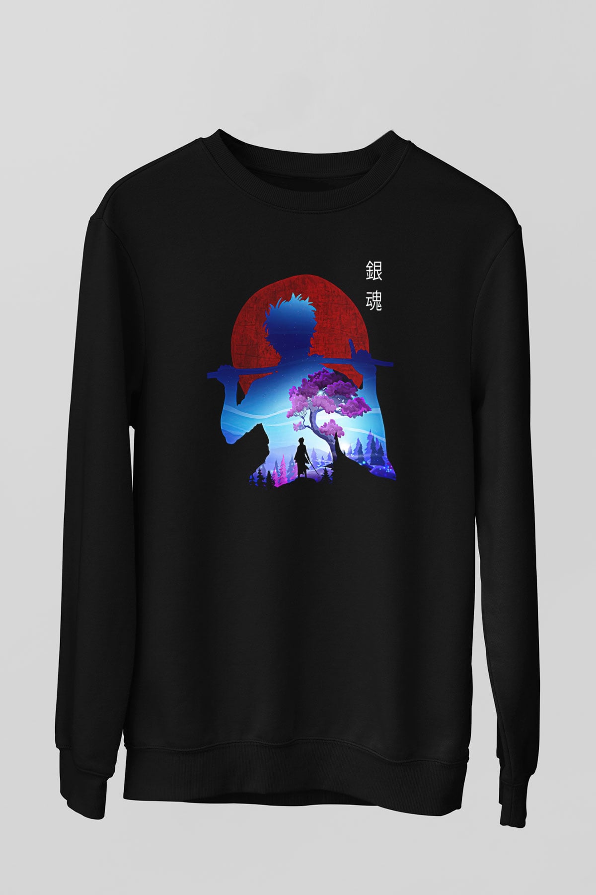 Gintama Baskılı Unisex Siyah Sweatshirt