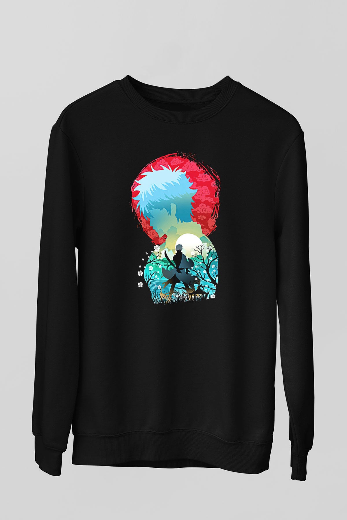 Gintama Baskılı Unisex Siyah Sweatshirt
