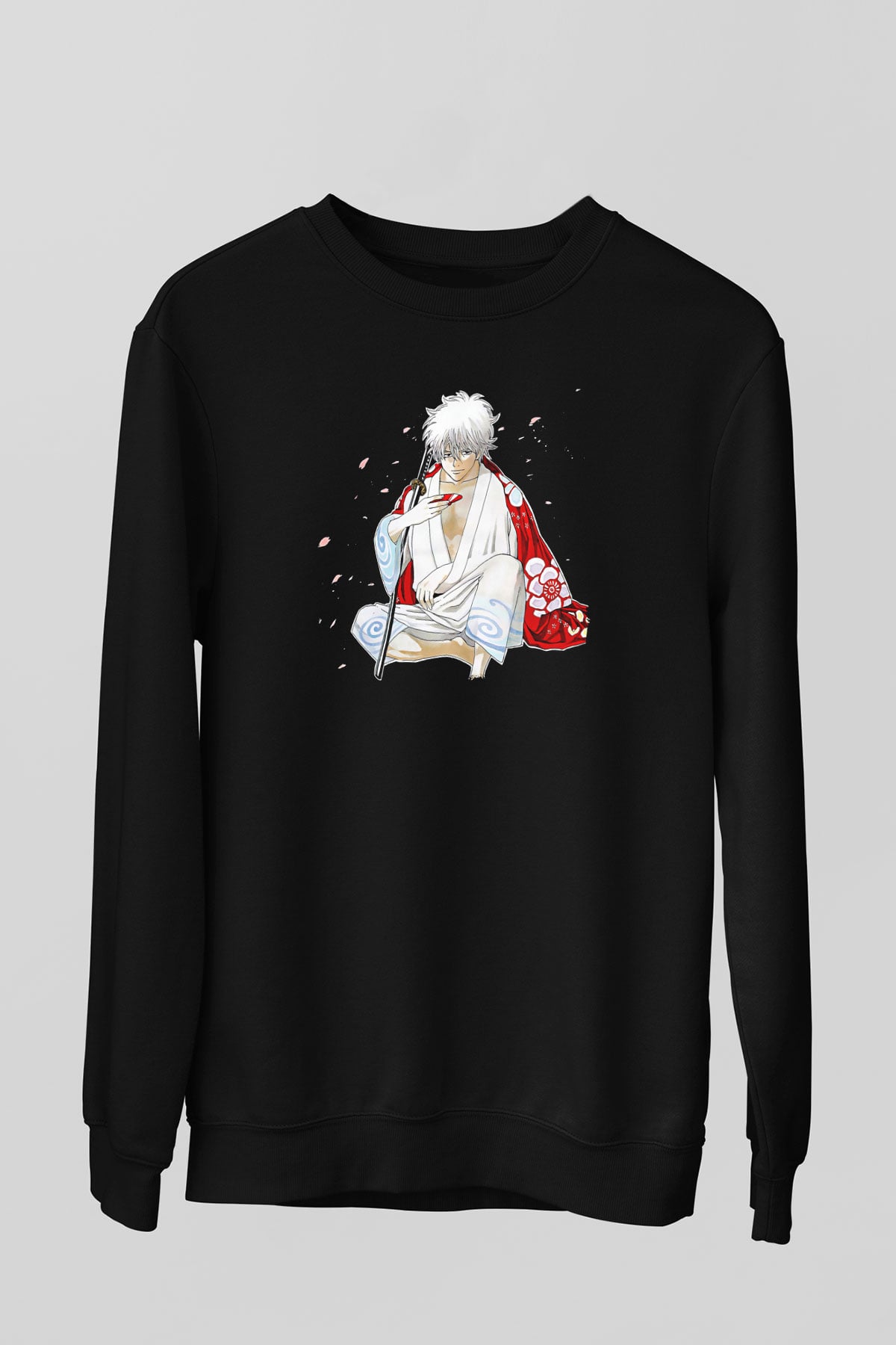 Gintama Baskılı Unisex Siyah Sweatshirt
