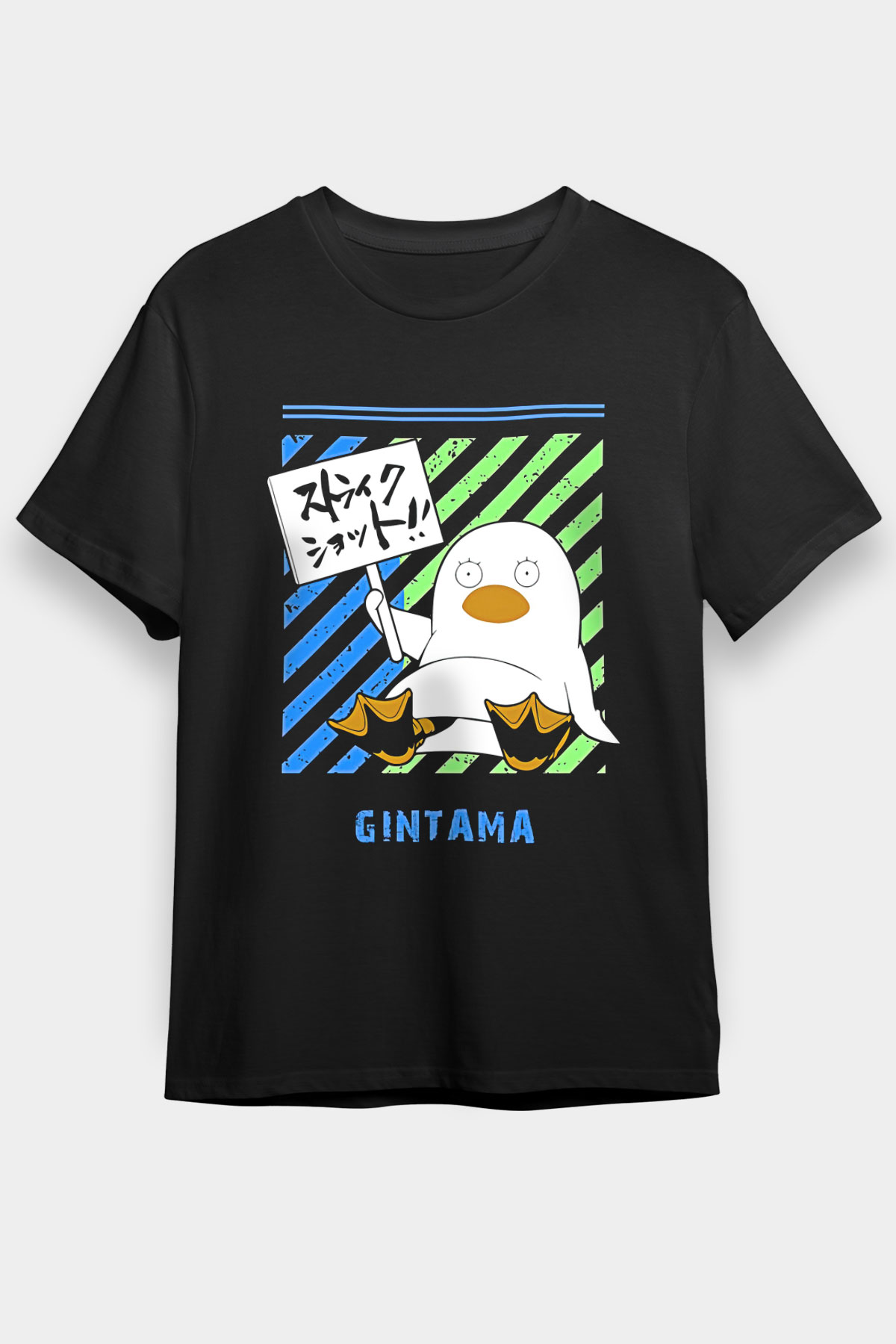 Gintama Baskılı Unisex Siyah Tişört - Tshirt