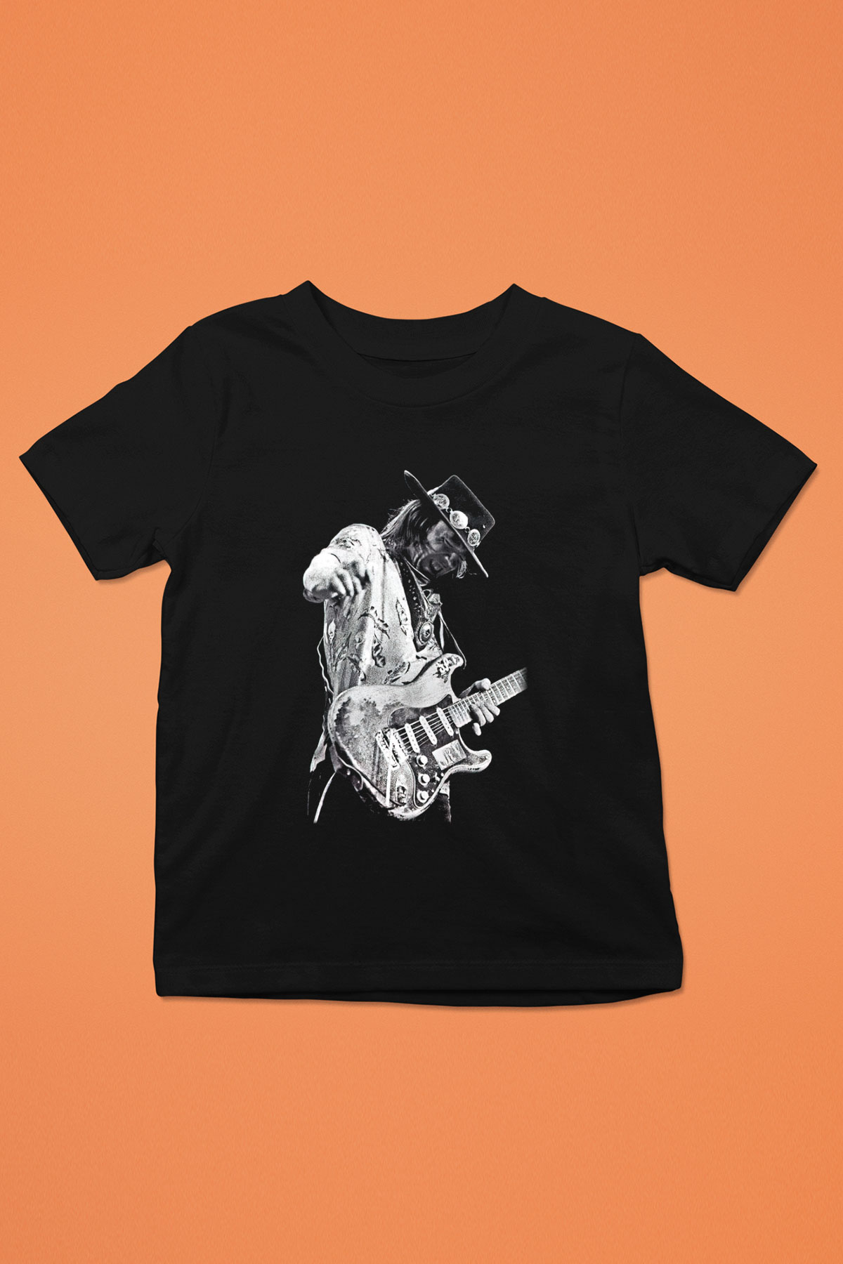 Gitarist Baskılı Siyah Unisex Çocuk Tişört