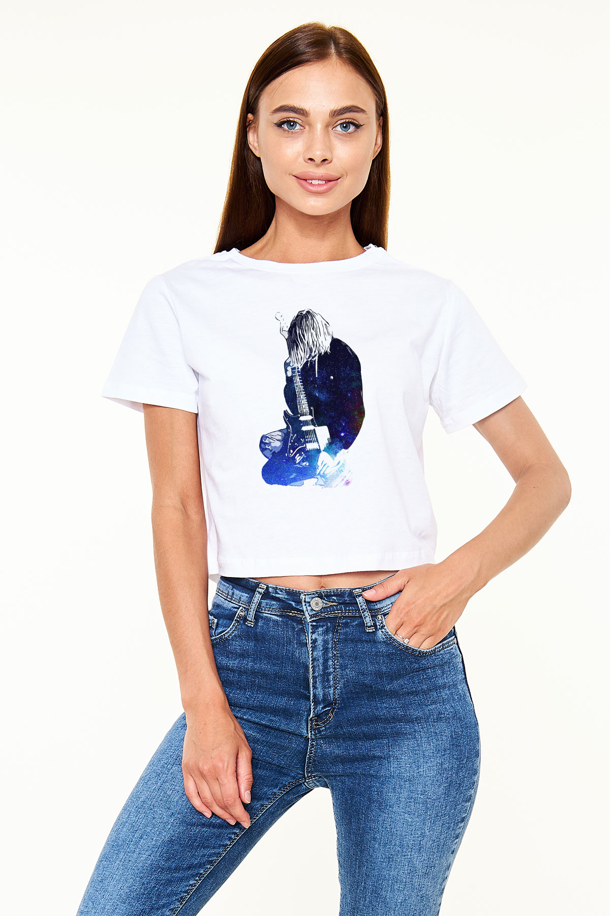 Gitarist Beyaz  Crop Top Tişört