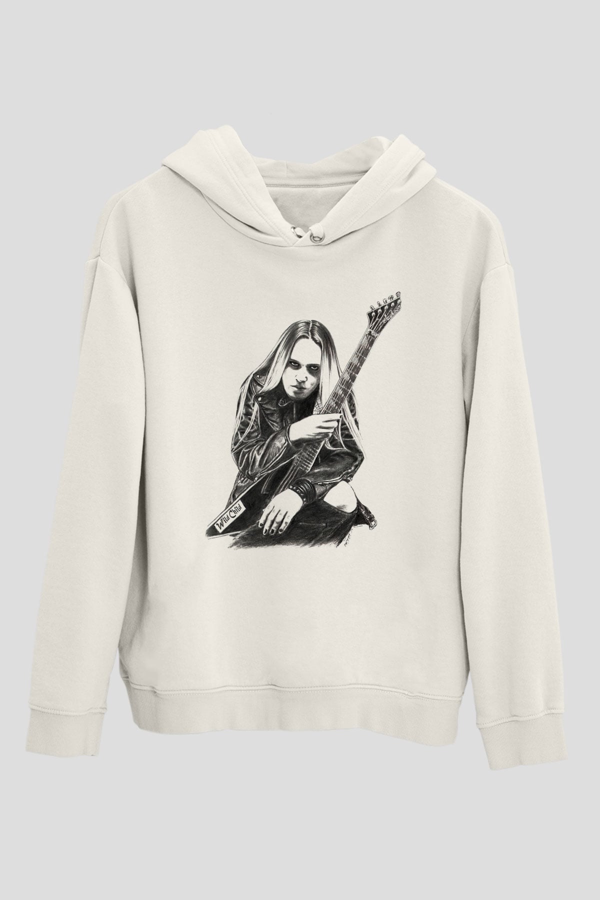 Gitarist Beyaz Unisex Kapüşonlu Sweatshirt