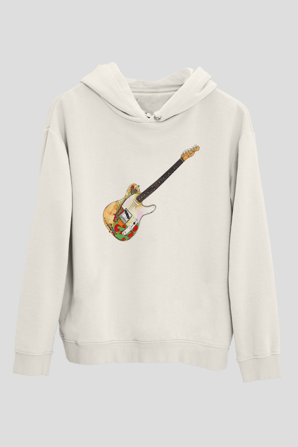 Gitarist Beyaz Unisex Kapüşonlu Sweatshirt