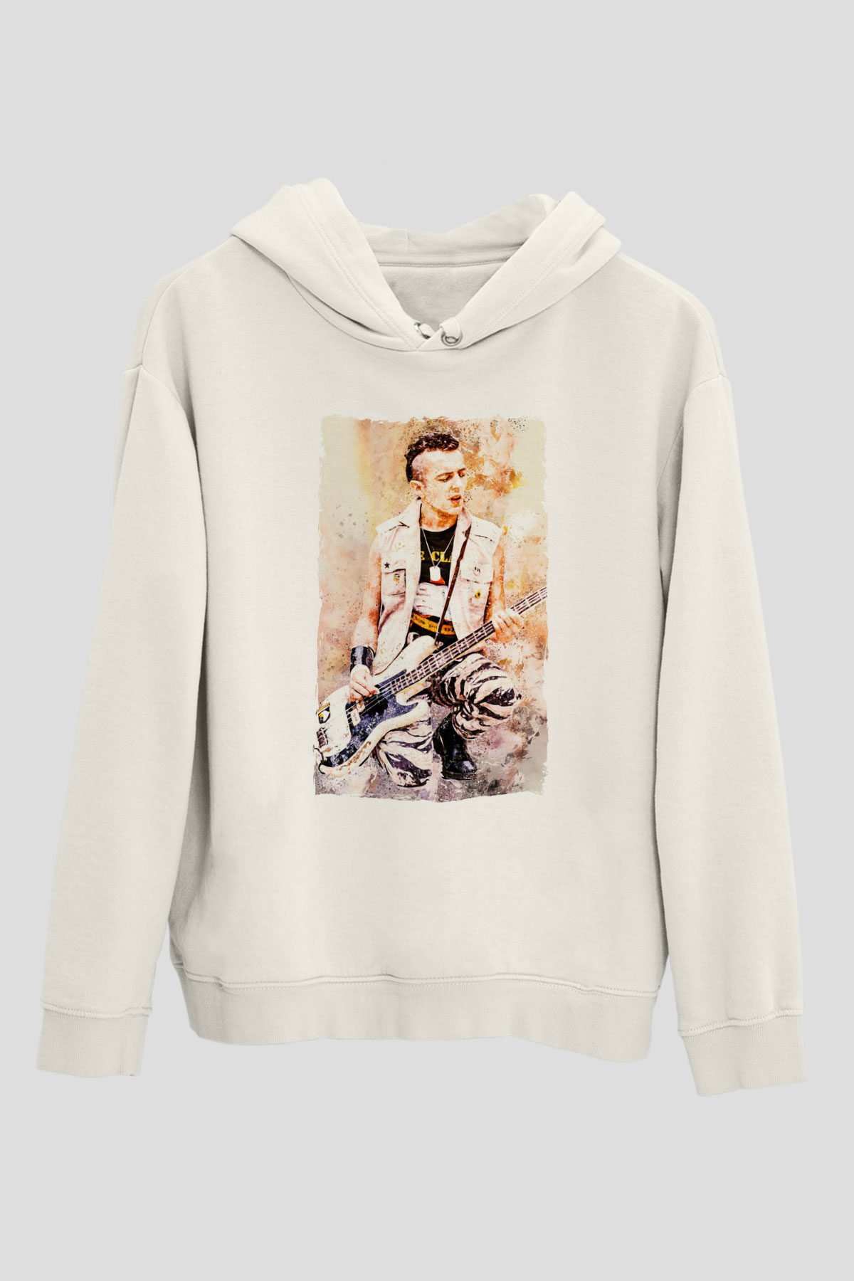 Gitarist Beyaz Unisex Kapüşonlu Sweatshirt