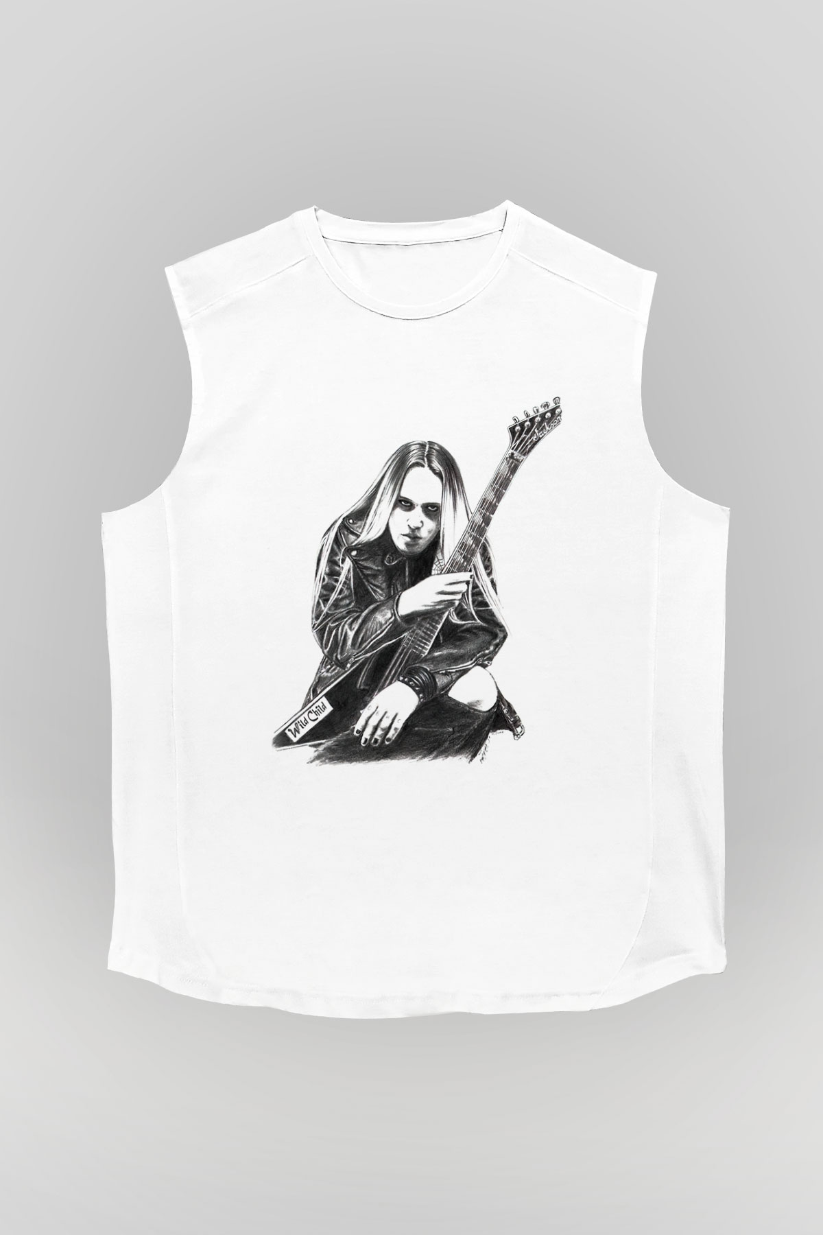 Gitarist Beyaz Unisex Kolsuz Tişört