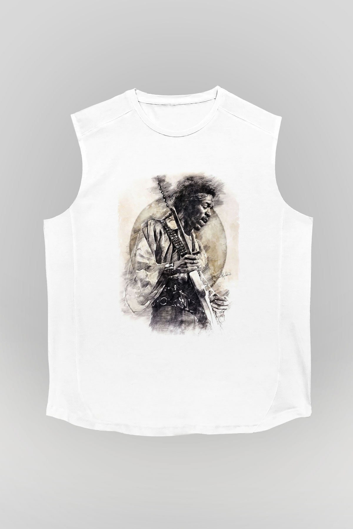 Gitarist Beyaz Unisex Kolsuz Tişört