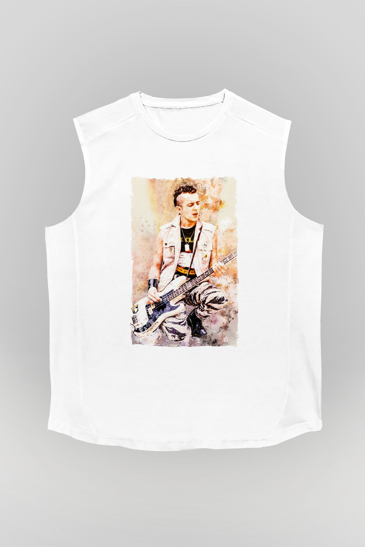 Gitarist Beyaz Unisex Kolsuz Tişört
