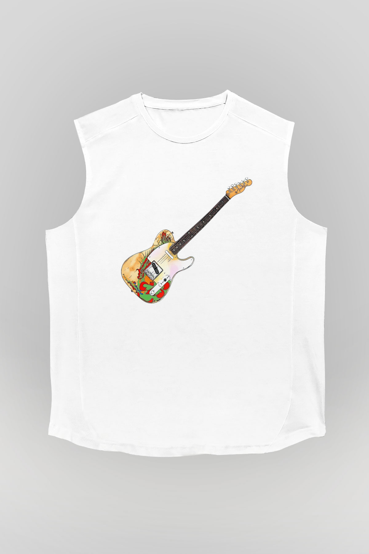 Gitarist Beyaz Unisex Kolsuz Tişört