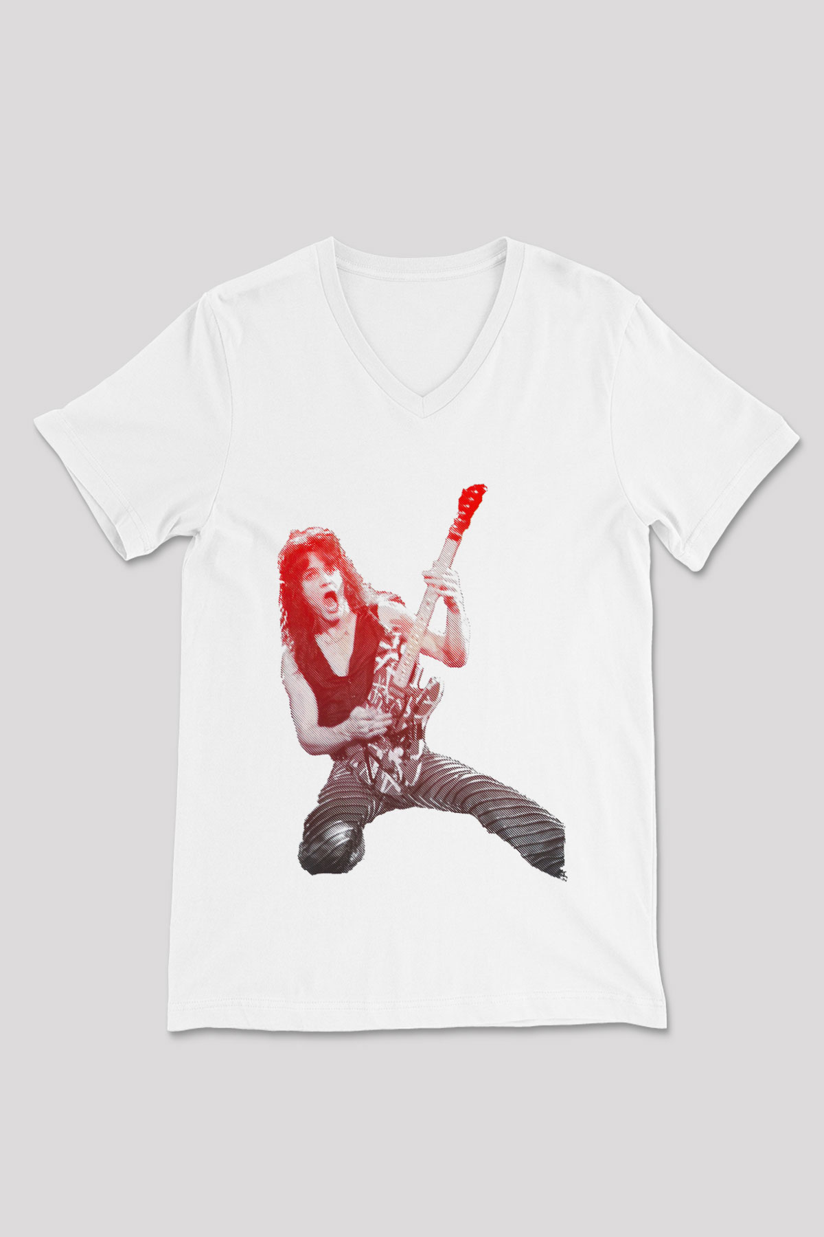 Gitarist Beyaz Unisex V Yaka Tişört