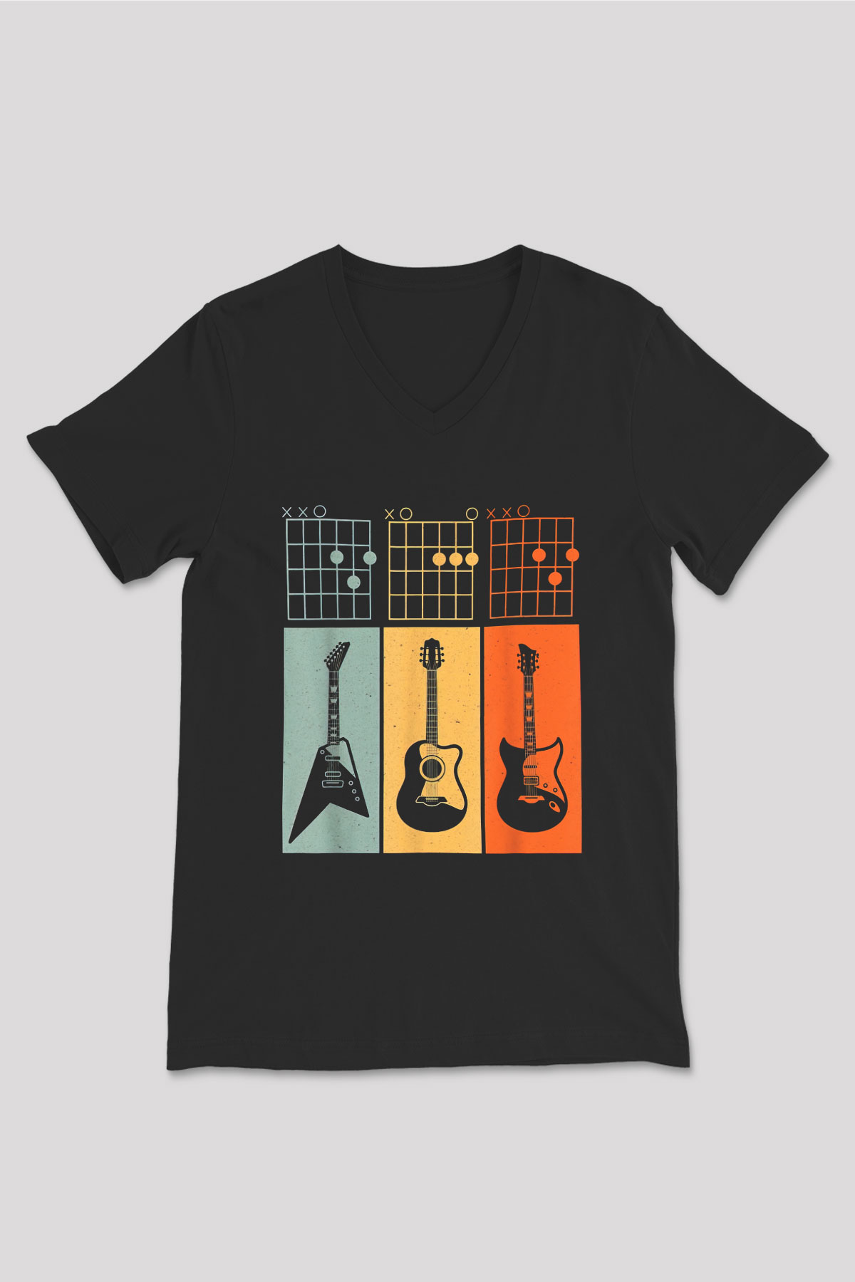 Gitarist Siyah Unisex V Yaka Tişört