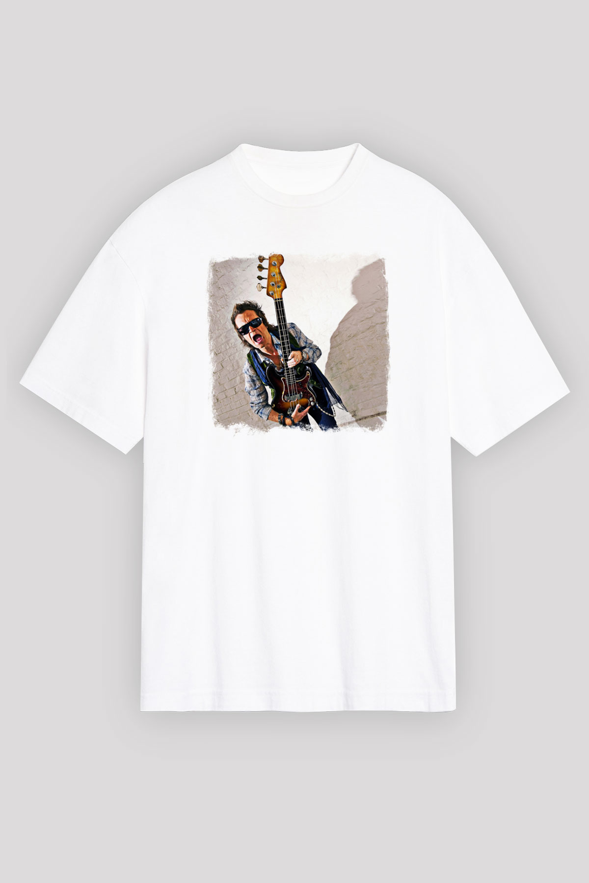 Glenn Hughes Baskılı Unisex Beyaz Oversize Tişört