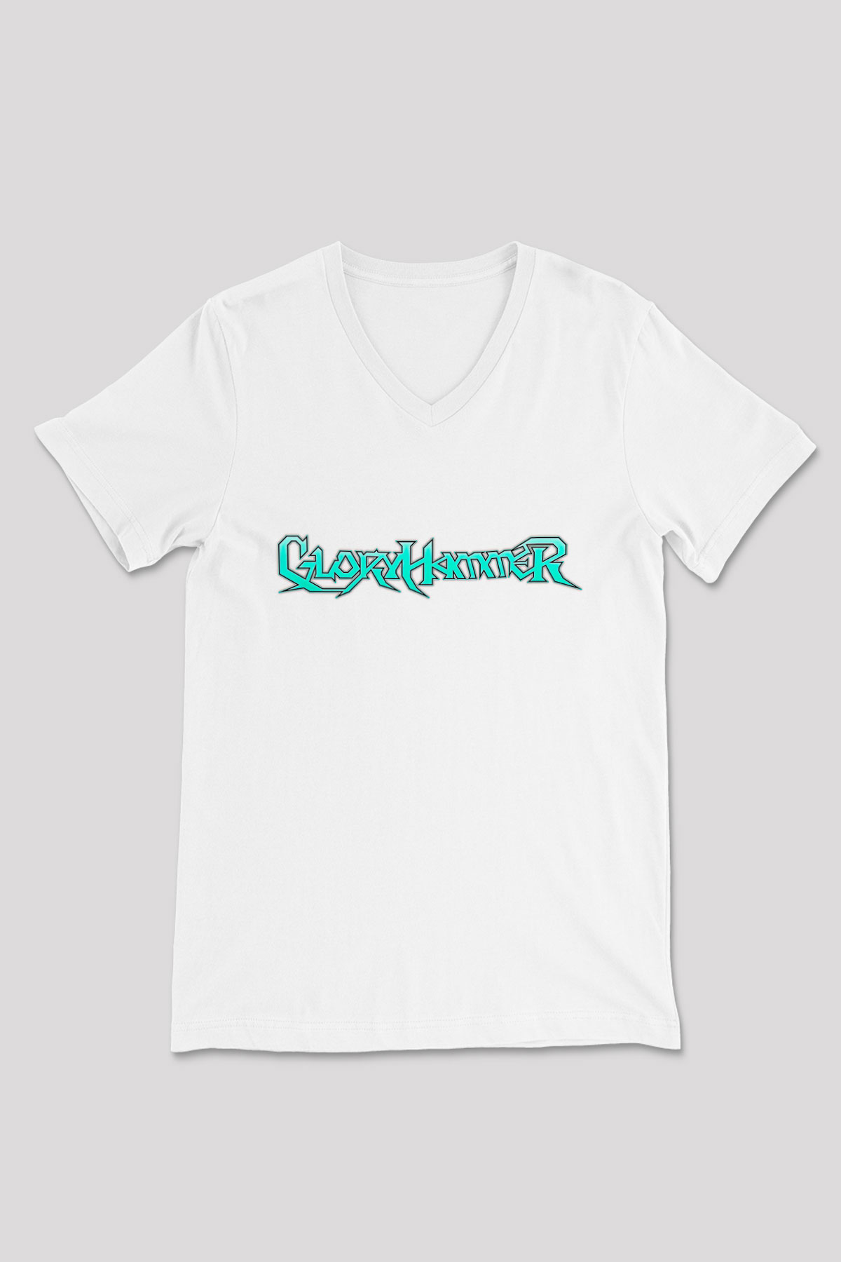 Gloryhammer Baskılı Beyaz Unisex V Yaka Tişört - Tshirt
