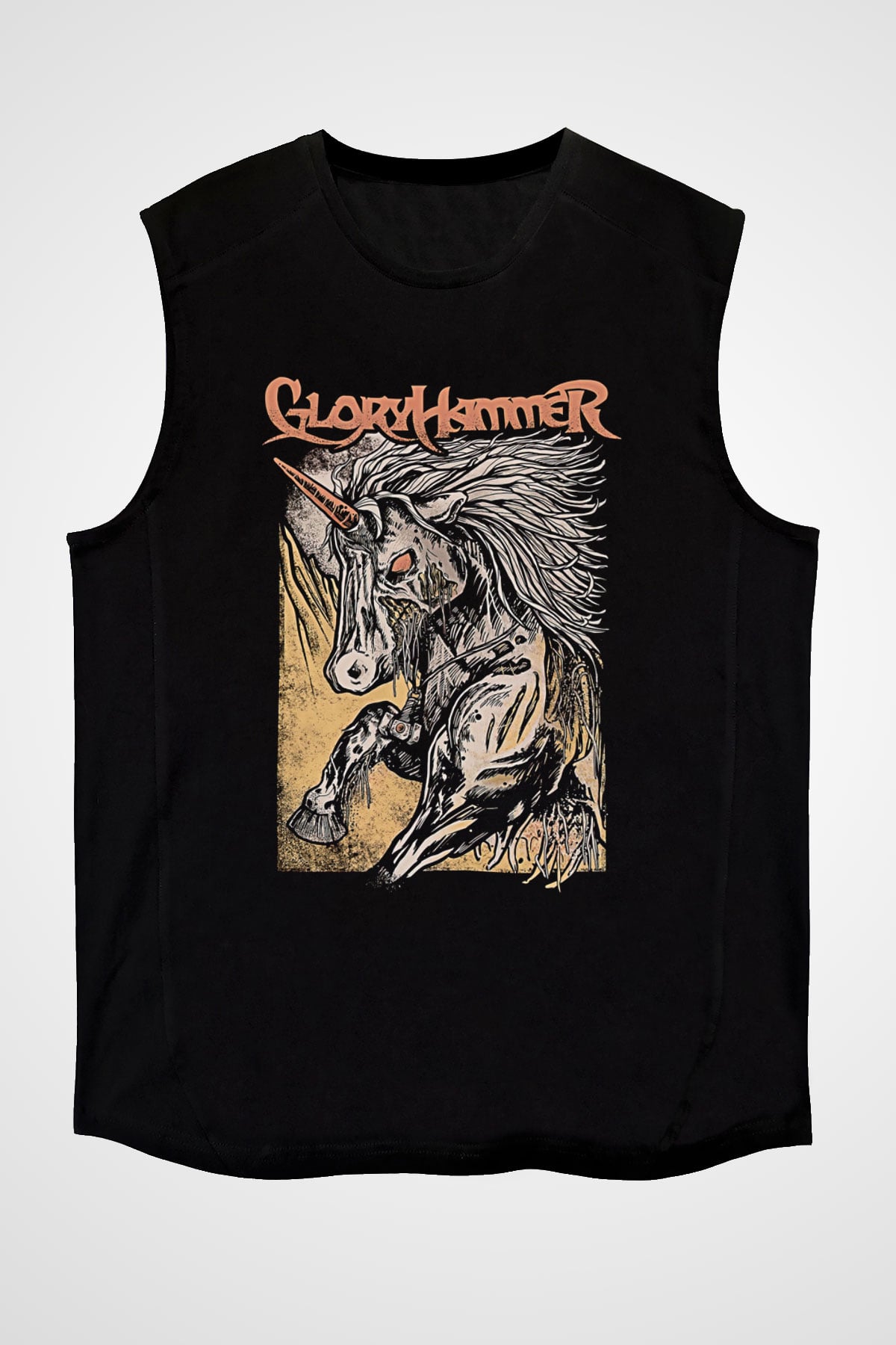 Gloryhammer Baskılı Unisex Siyah Kolsuz Tişört - Tshirt