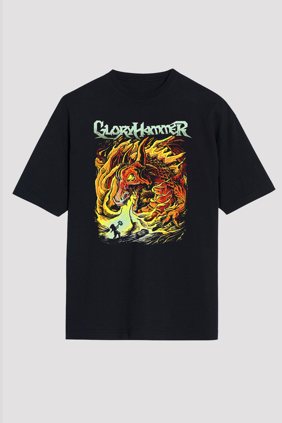 Gloryhammer Baskılı Unisex Siyah Oversize Tişört - Tshirt