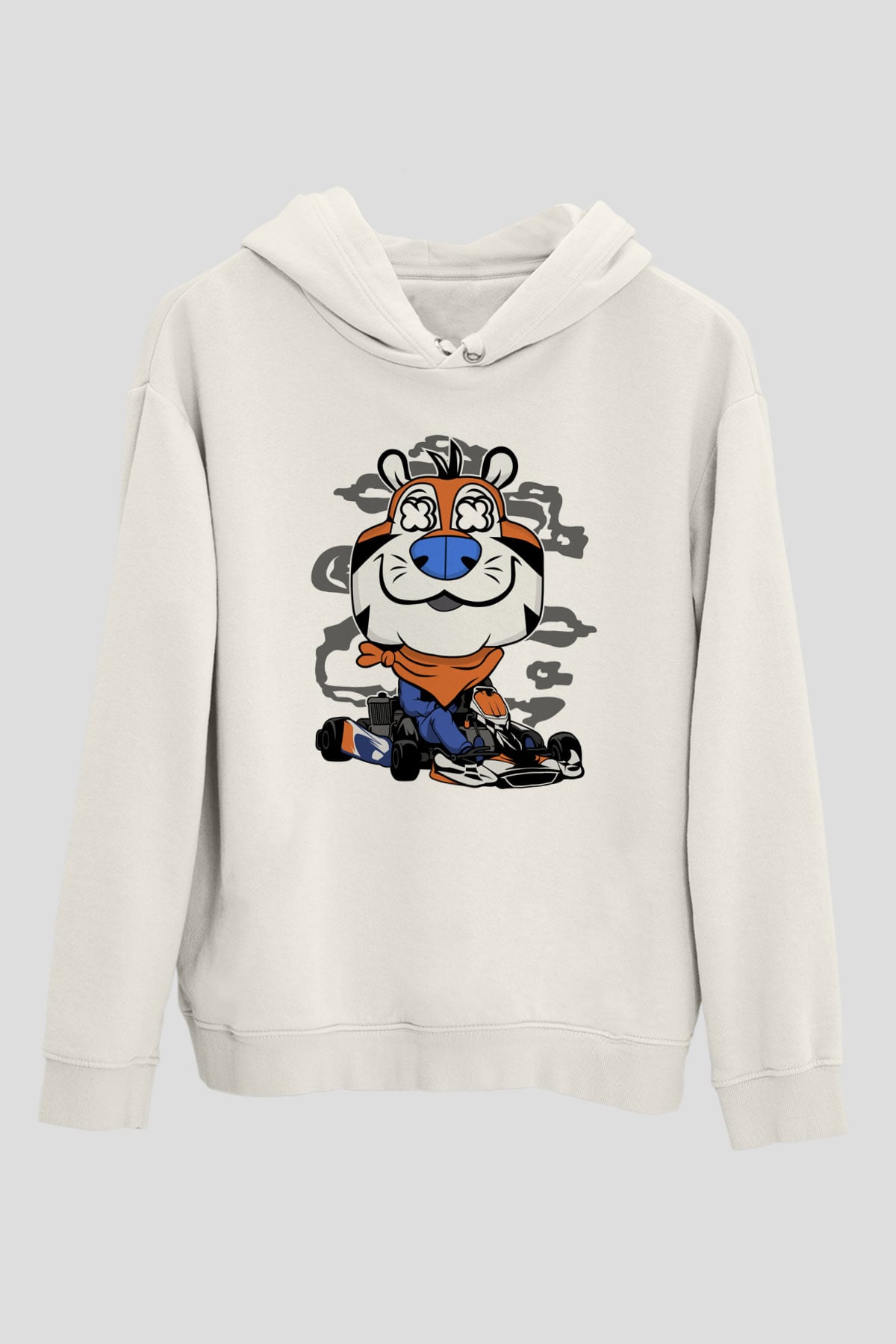 Go Kart Tony Baskılı Unisex Beyaz Hoodie