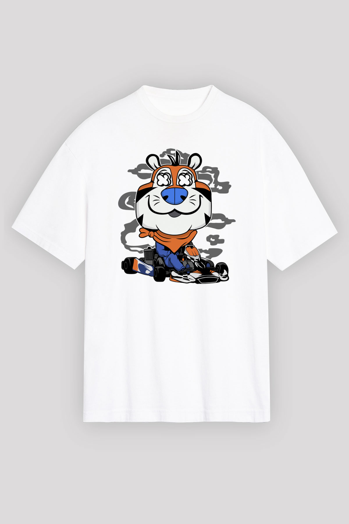 Go Kart Tony Baskılı Unisex Beyaz Oversize Tişört