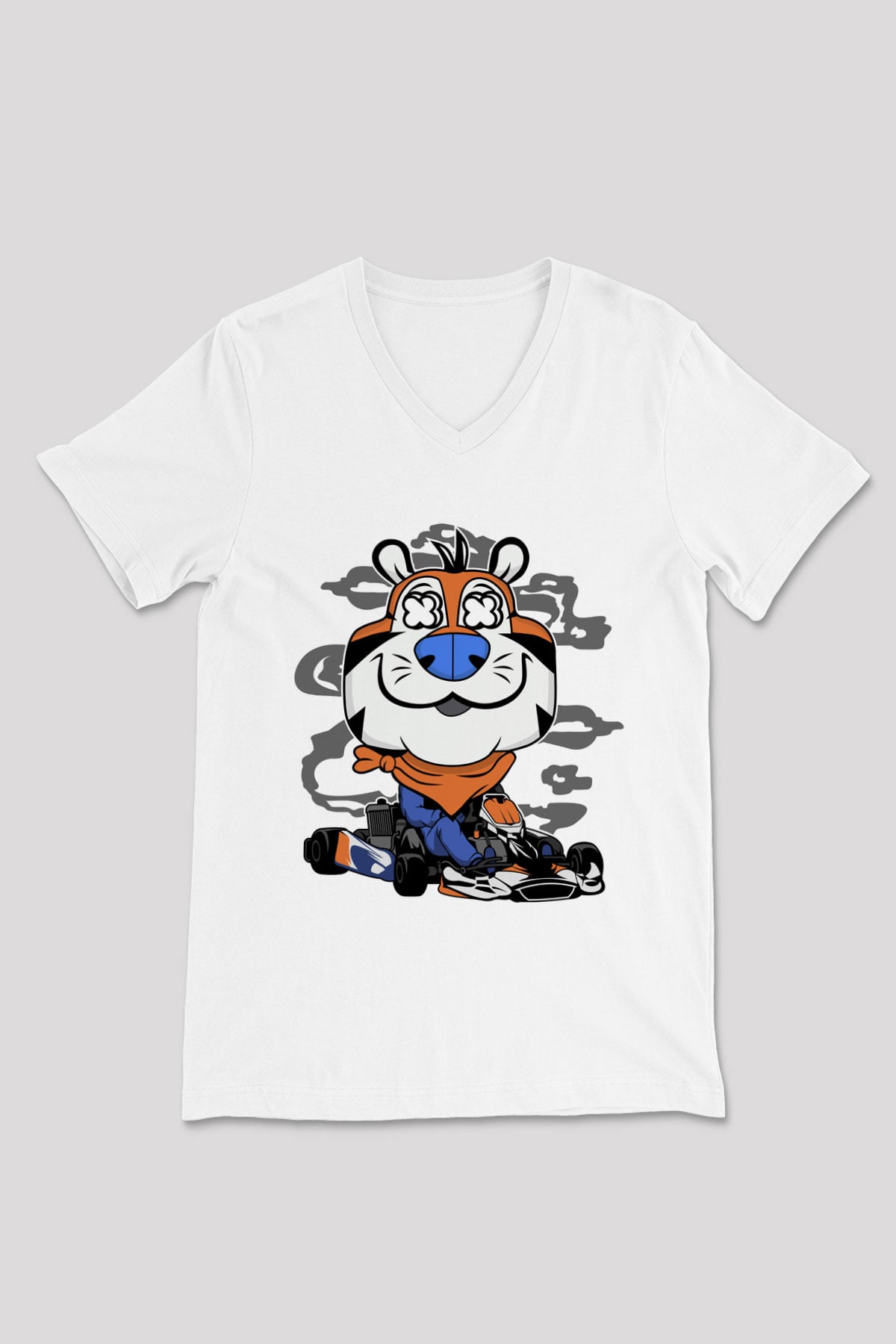 Go Kart Tony Baskılı Unisex Beyaz V Yaka Tişört