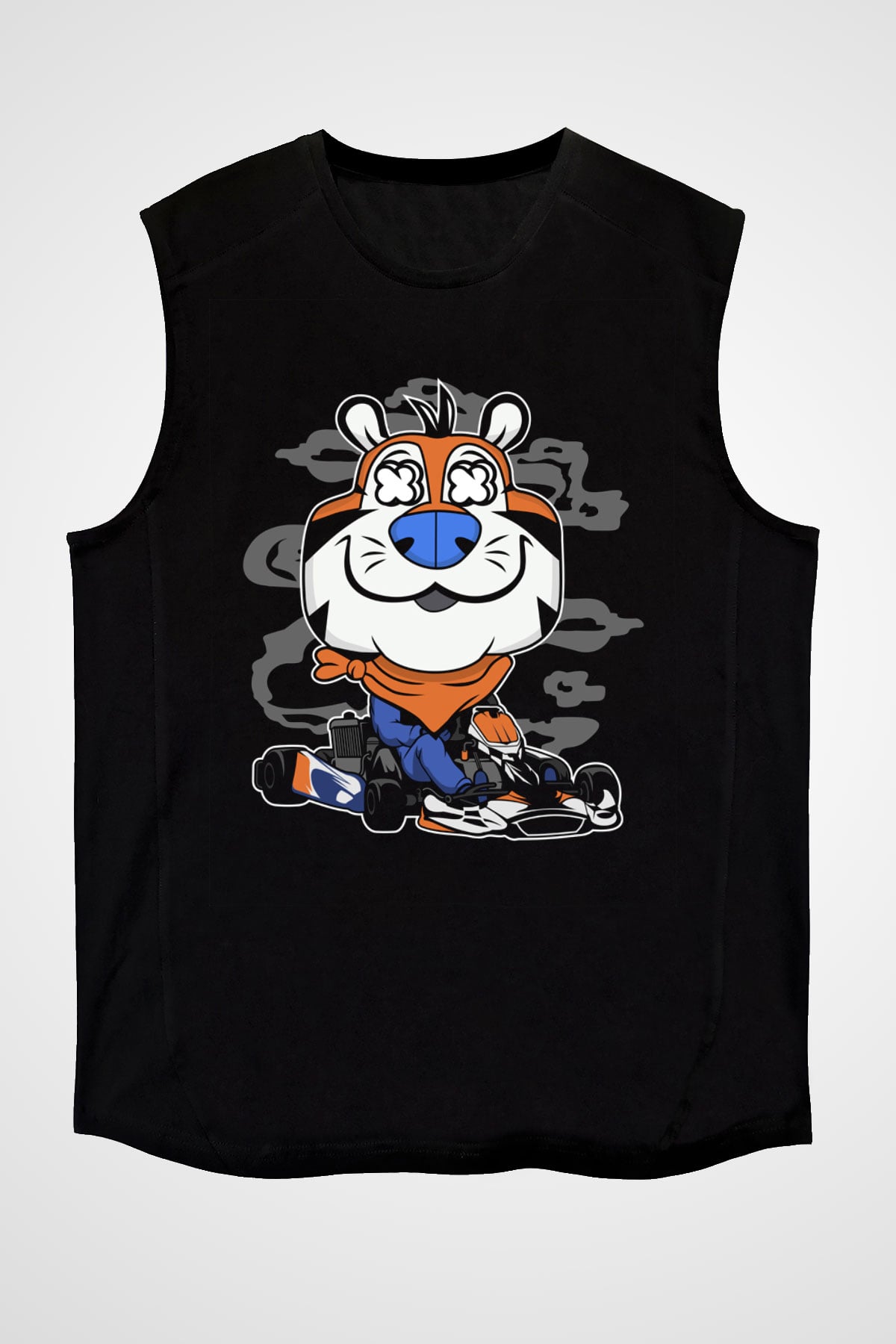 Go Kart Tony Baskılı Unisex Siyah Kolsuz Tişört