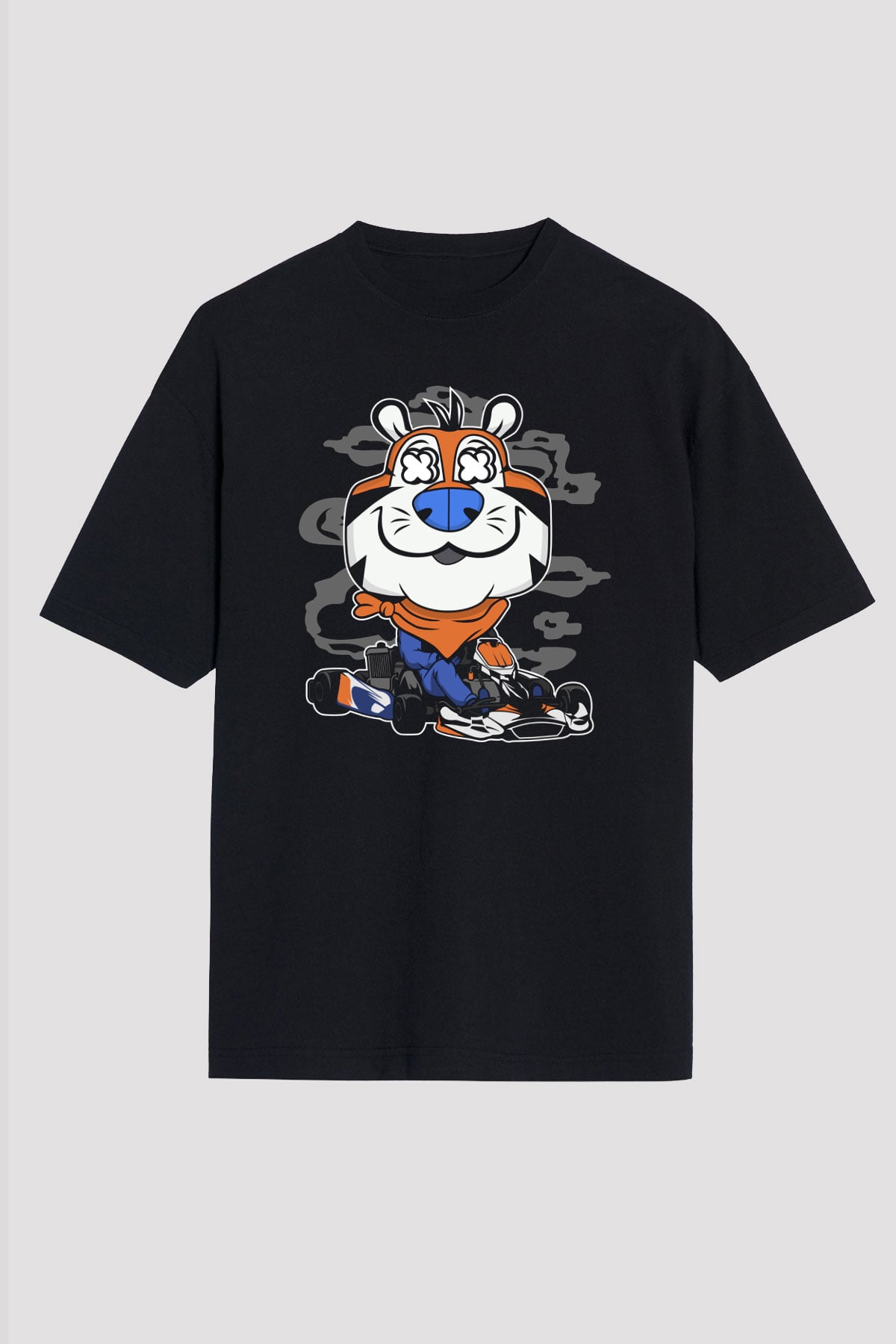 Go Kart Tony Baskılı Unisex Siyah Oversize Tişört
