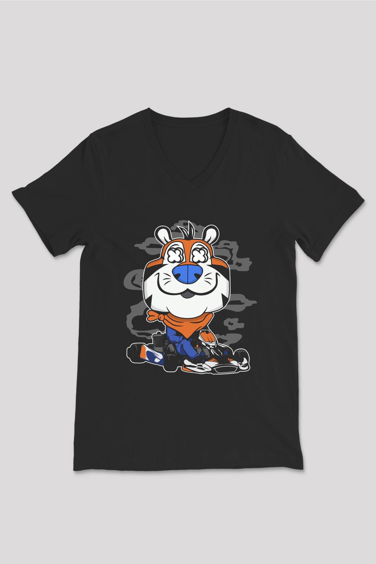 Go Kart Tony Baskılı Unisex Siyah V Yaka Tişört