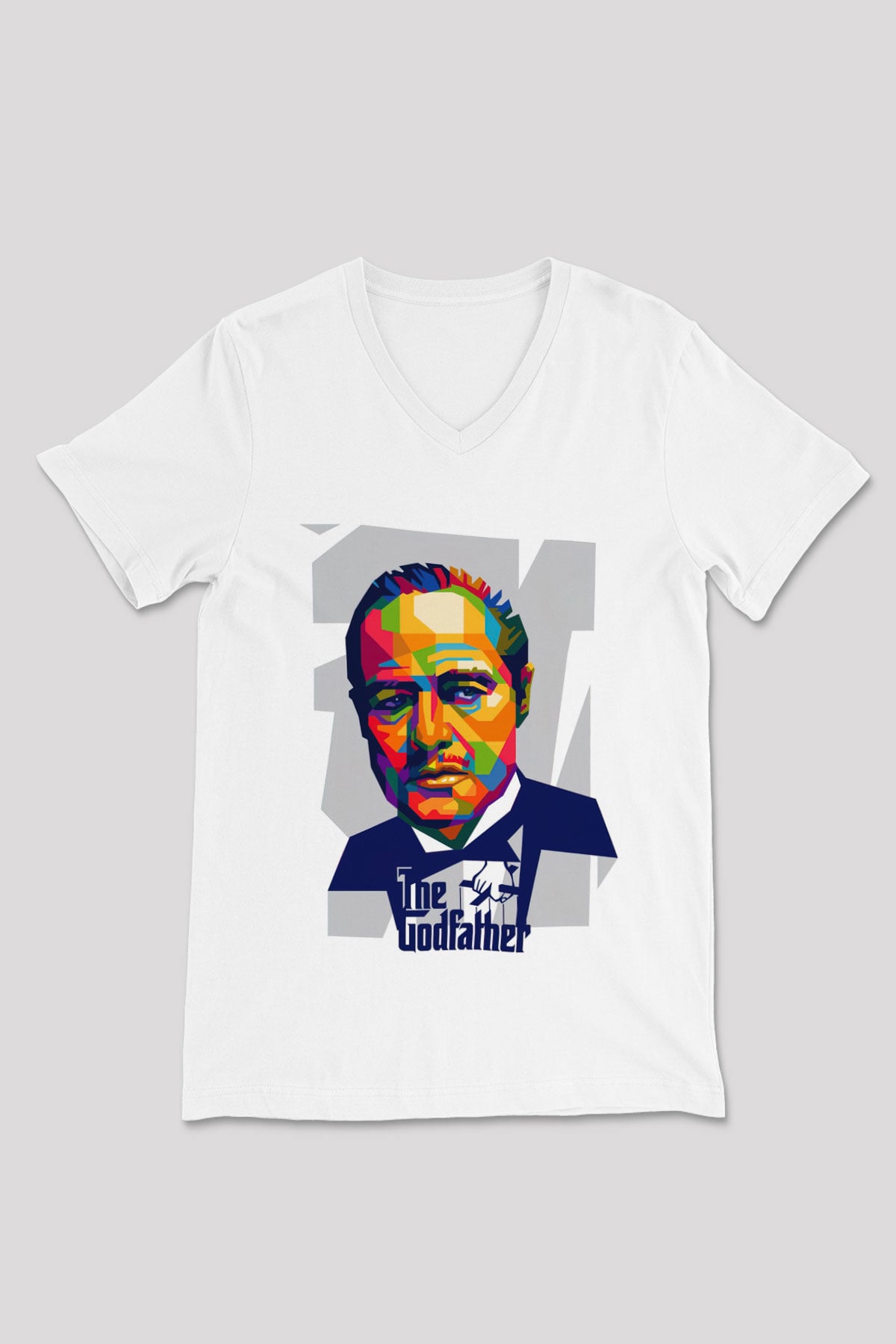 Godfather Beyaz Unisex V Yaka Tişört