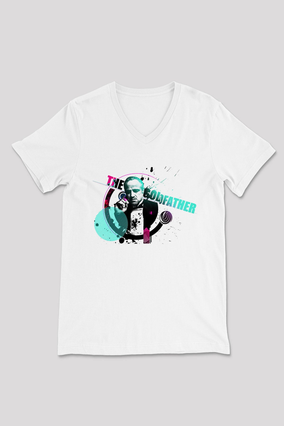 Godfather Beyaz Unisex V Yaka Tişört T-Shirt