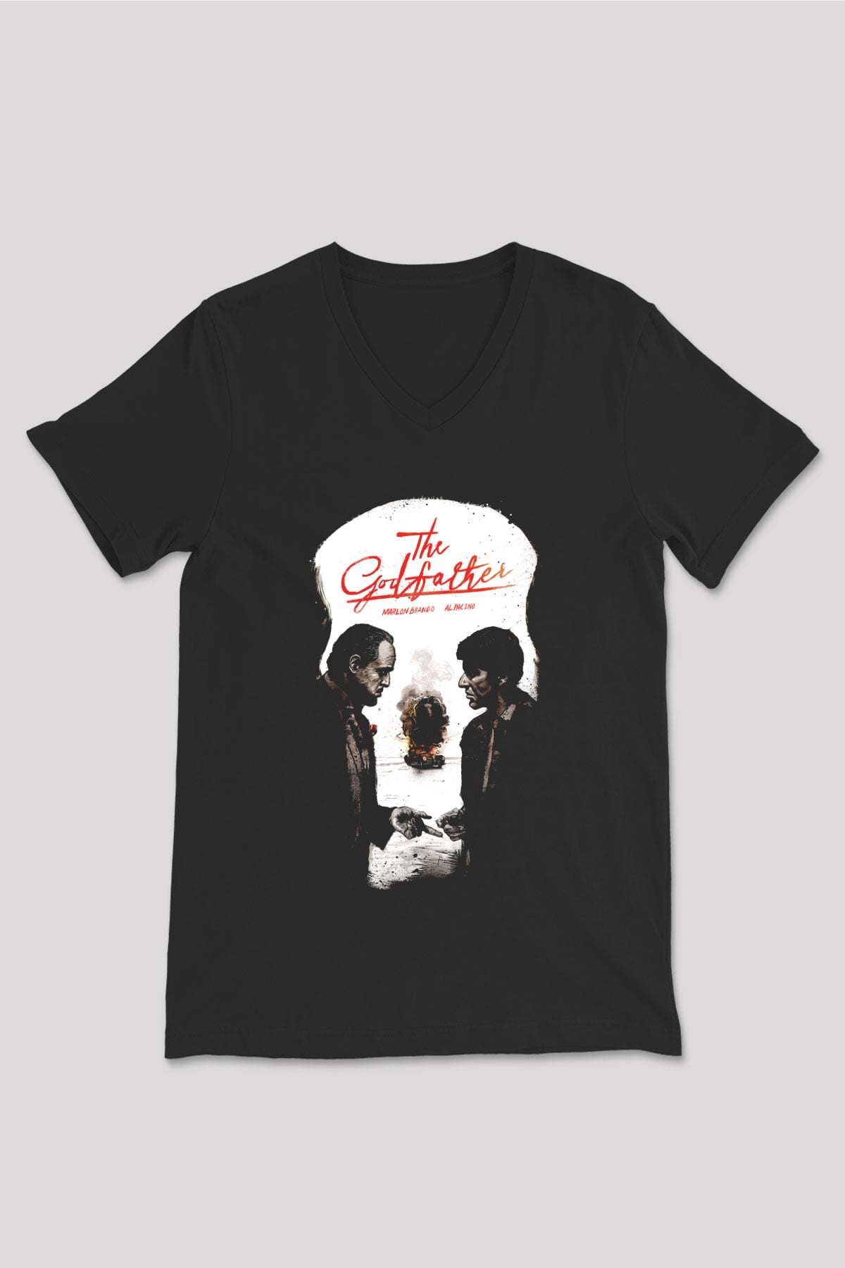 Godfather Siyah Unisex V Yaka Tişört T-Shirt
