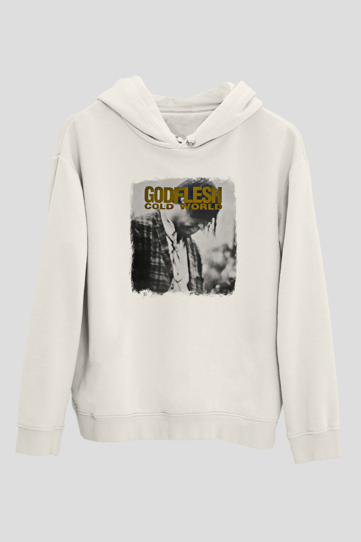 Godflesh Baskılı Unisex Beyaz Hoodie